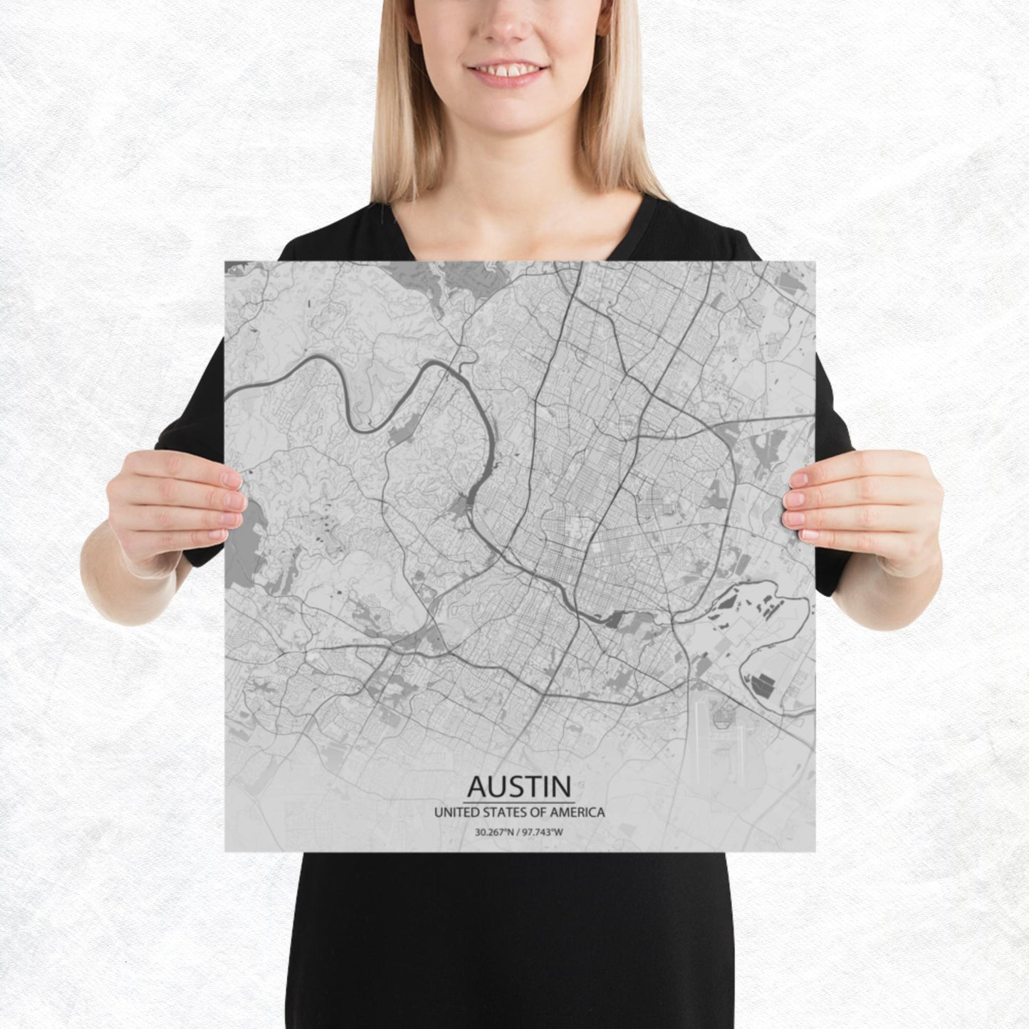 Austin Light Grey Paper Map