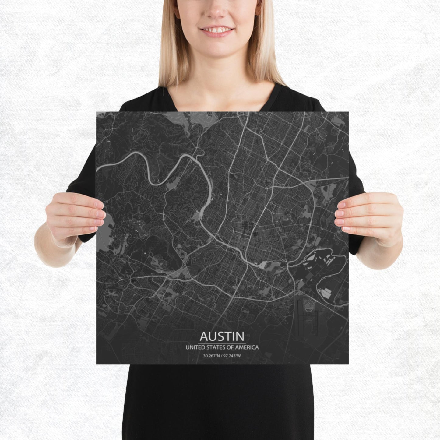 Austin Dark Grey Paper Map