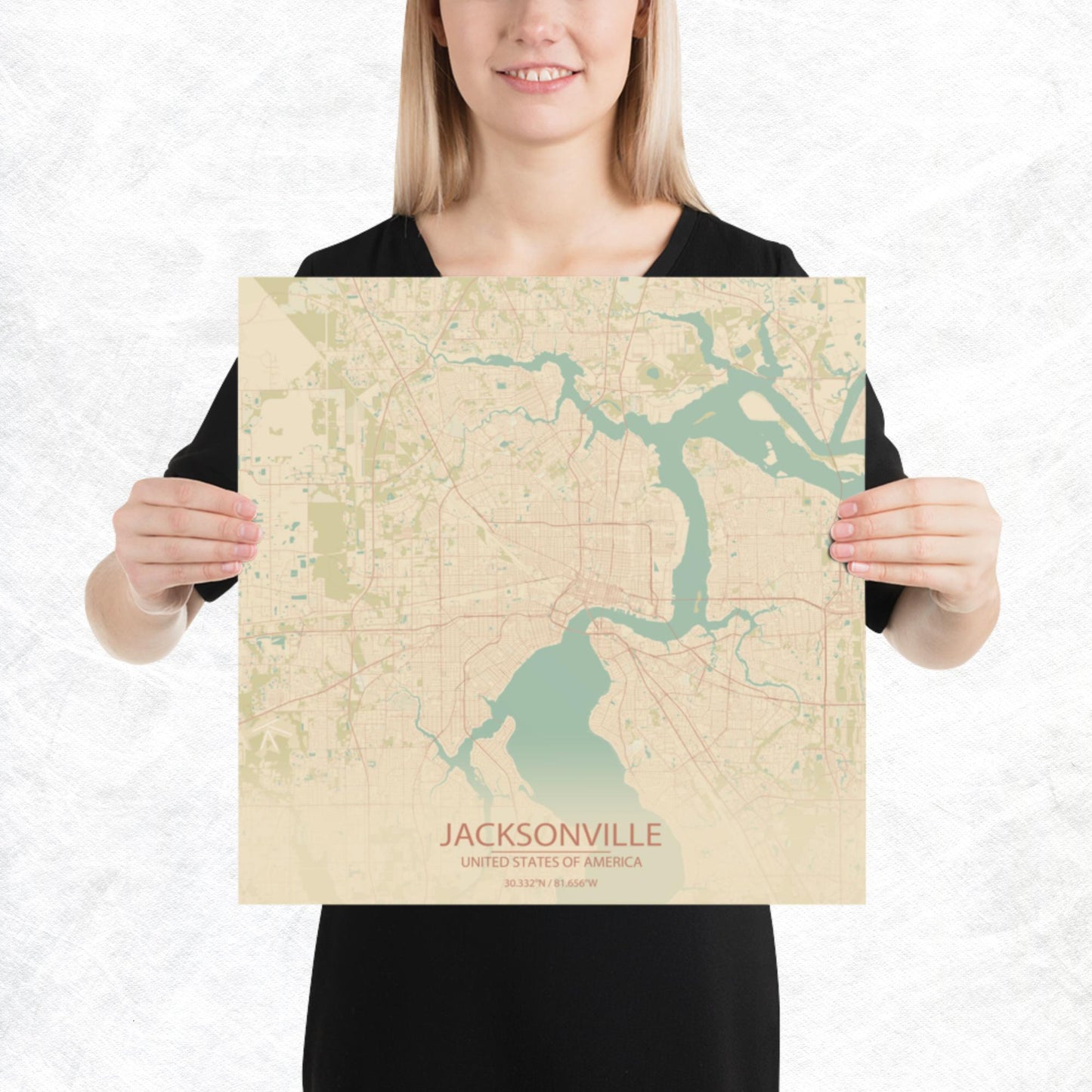 Jacksonville Vintage Style Paper Map