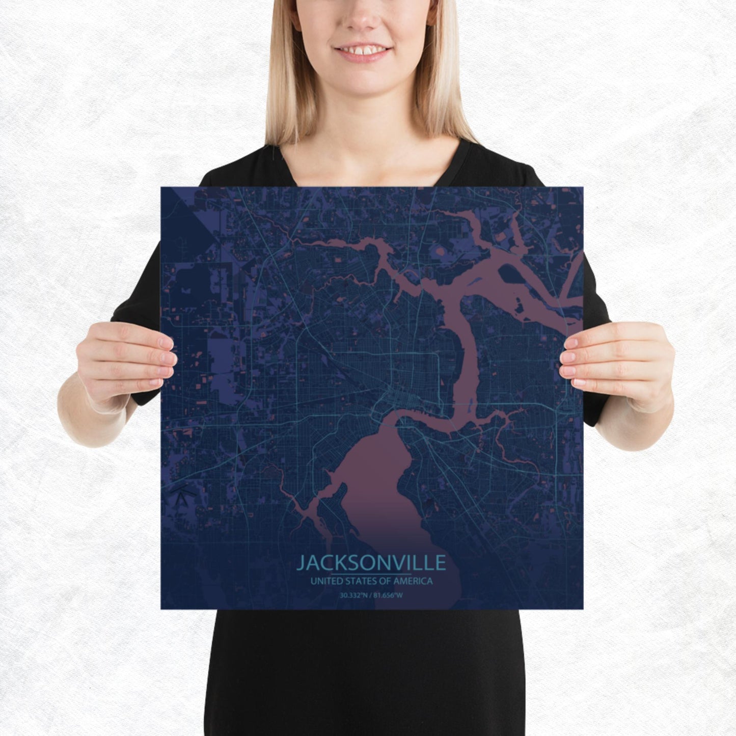 Jacksonville Blue and Purple Paper Map