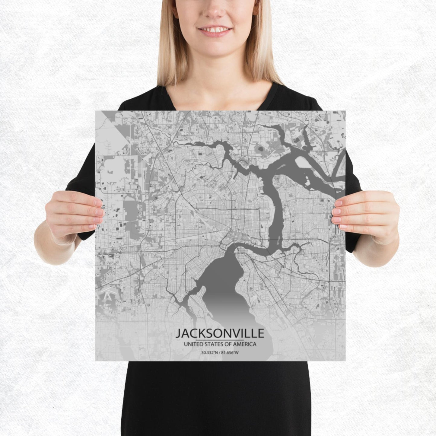 Jacksonville Light Grey Paper Map