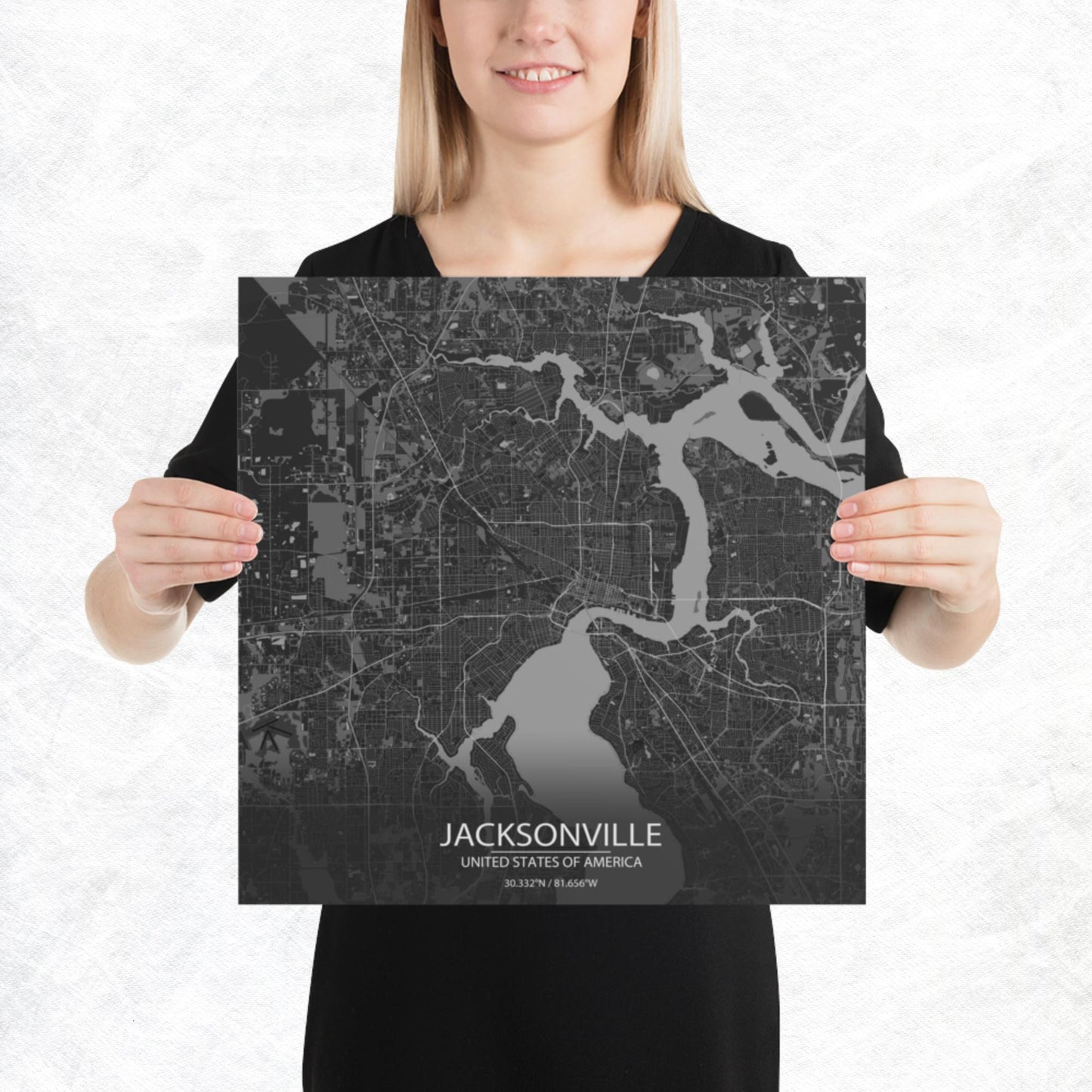 Jacksonville Dark Grey Paper Map