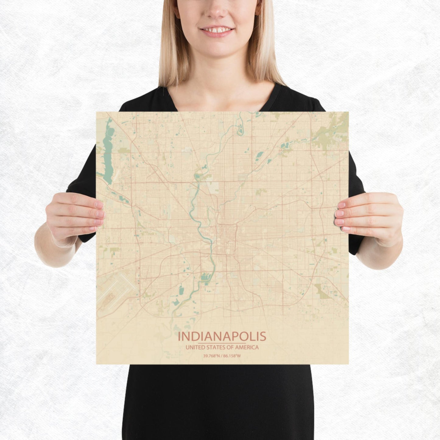 Indianapolis Vintage Style Paper Map