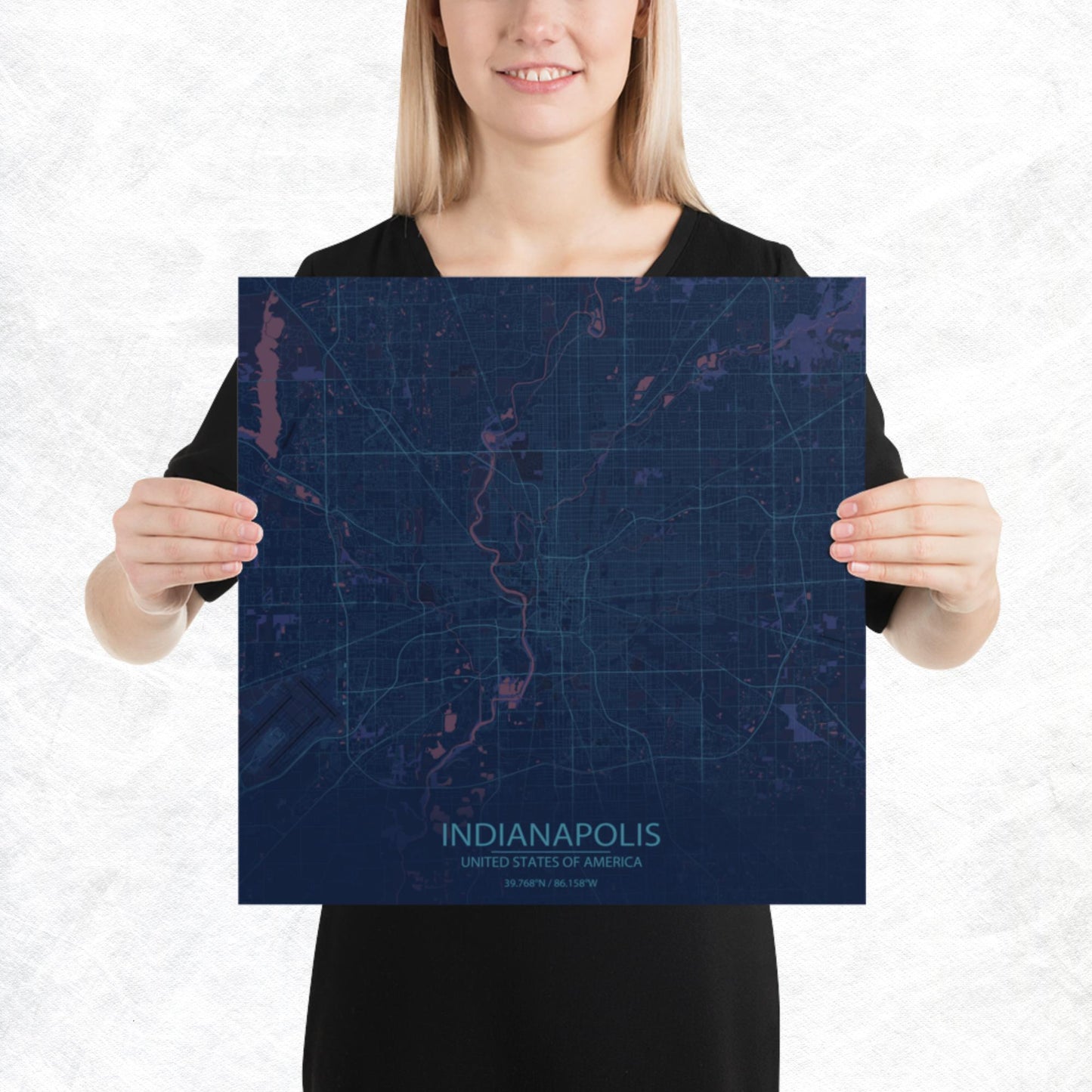 Indianapolis Blue and Purple Paper Map