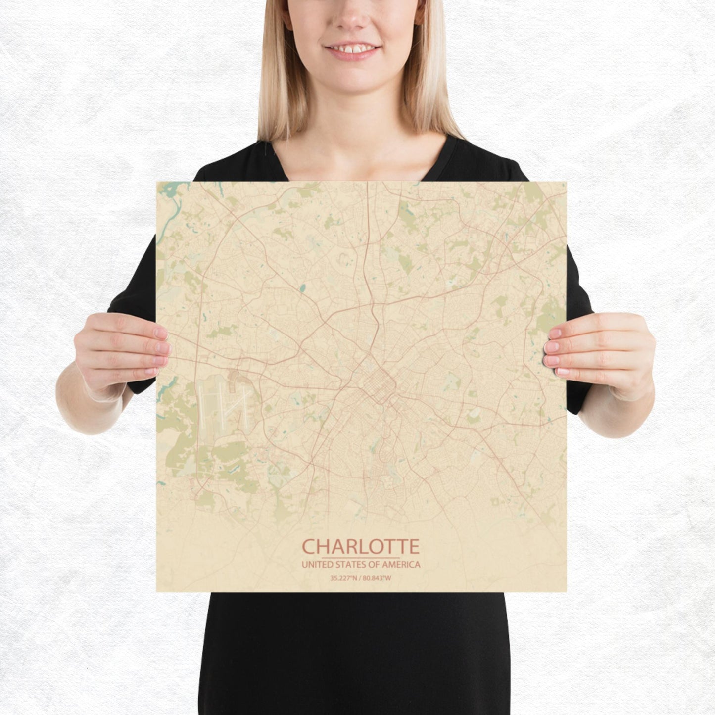 Charlotte Vintage Style Paper Map