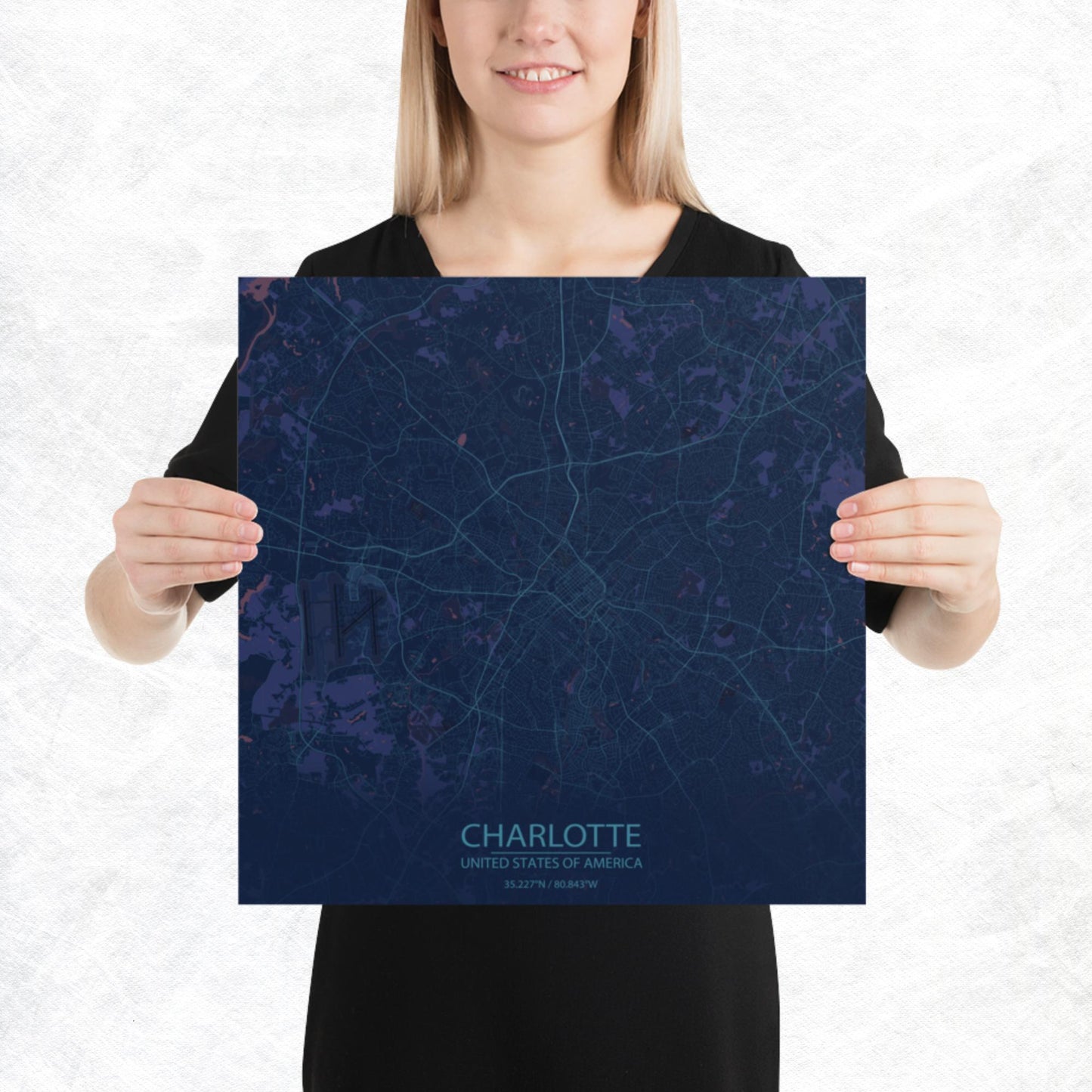 Charlotte Blue and Purple Paper Map