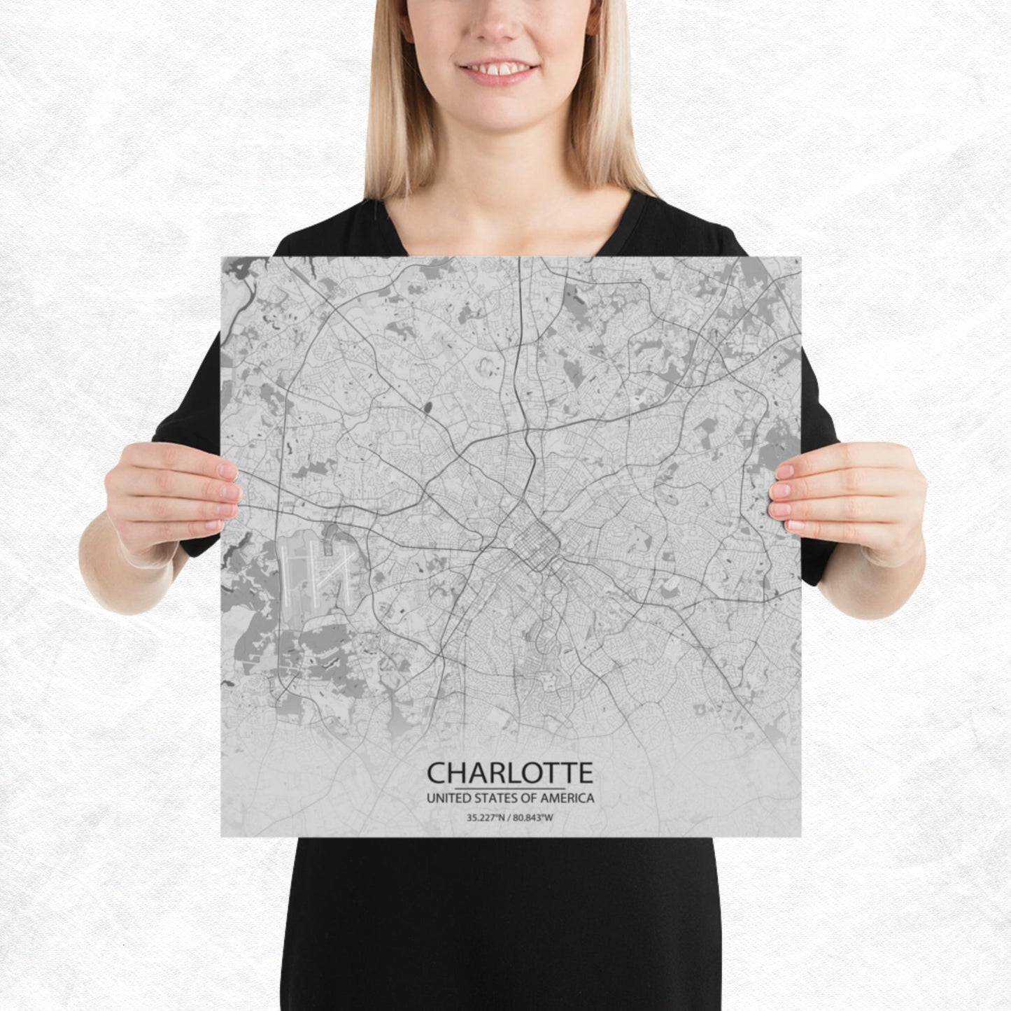 Charlotte Light Grey Paper Map