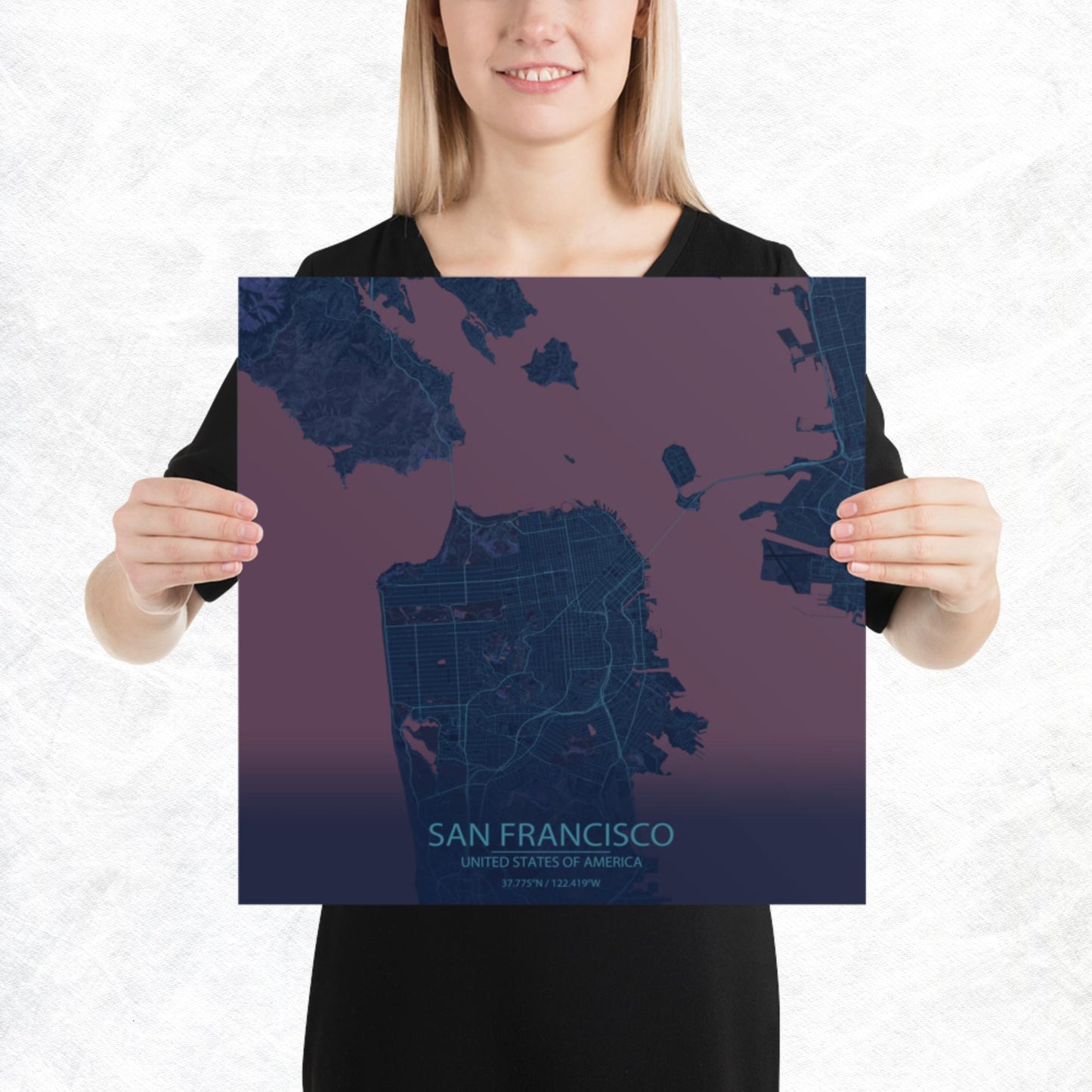 San Francisco Blue and Purple Paper Map