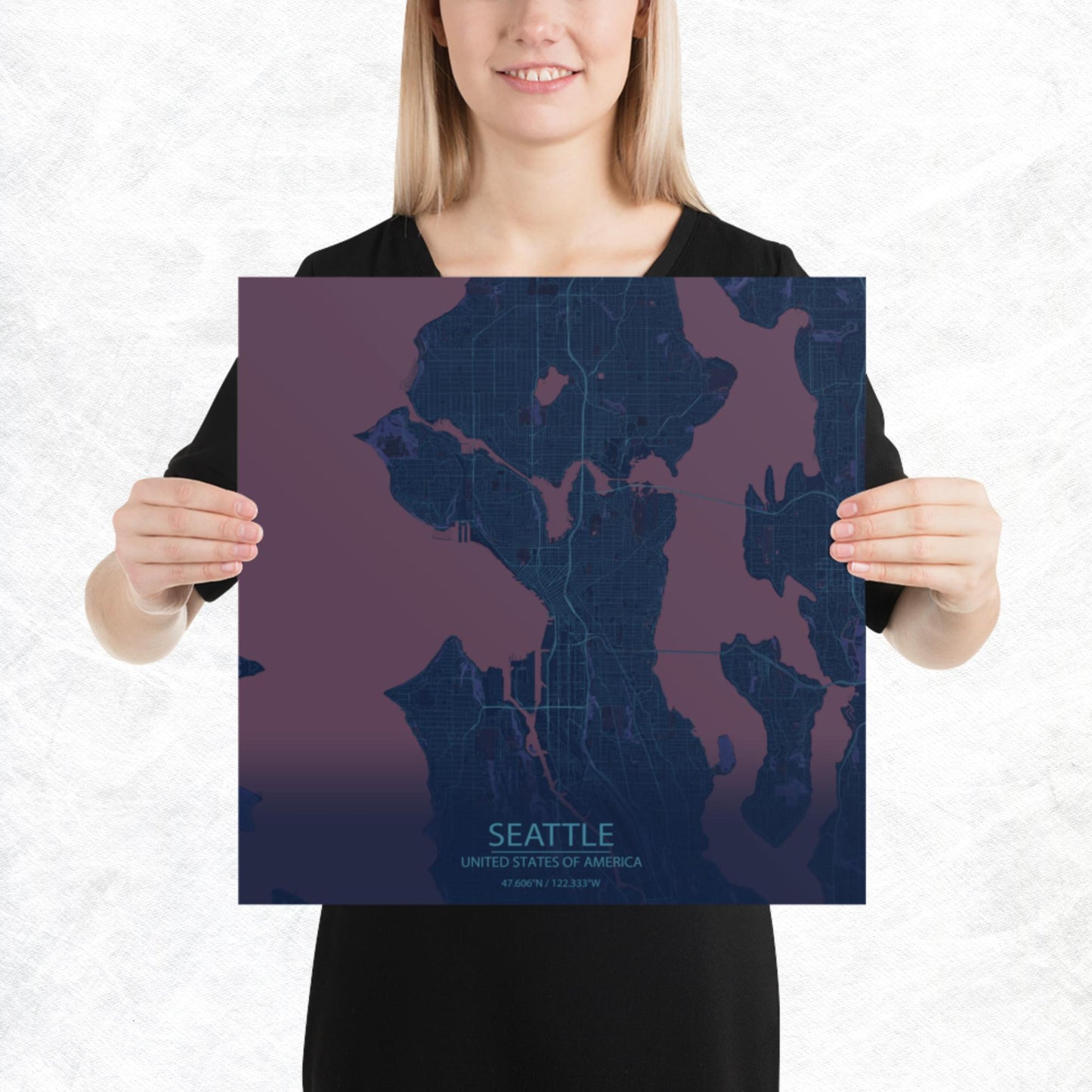 Seattle Blue and Purple Paper Map