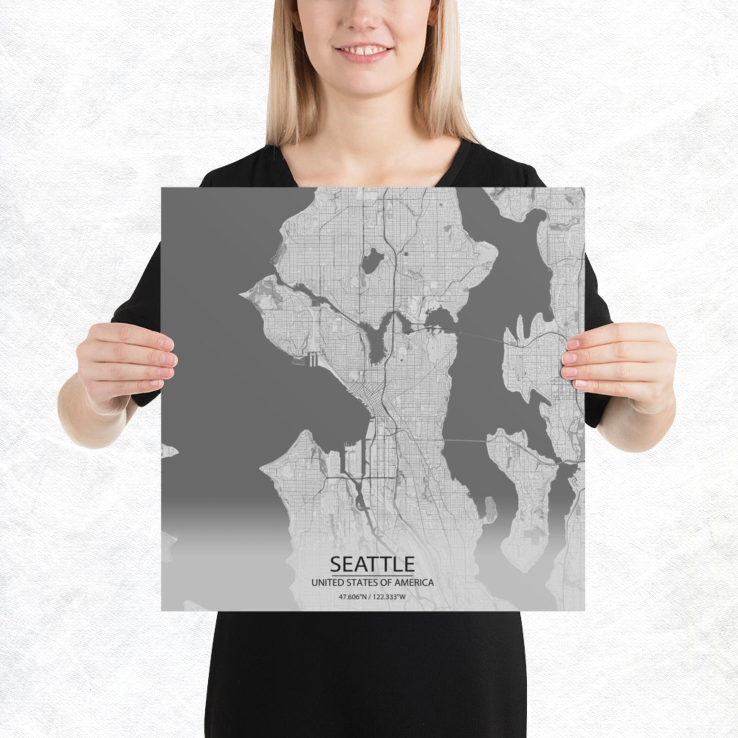 Seattle Light Grey Paper Map