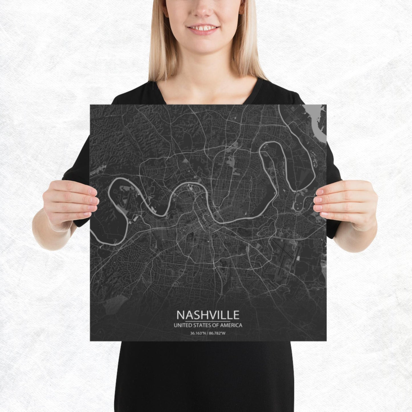 Nashville Dark Grey Paper Map