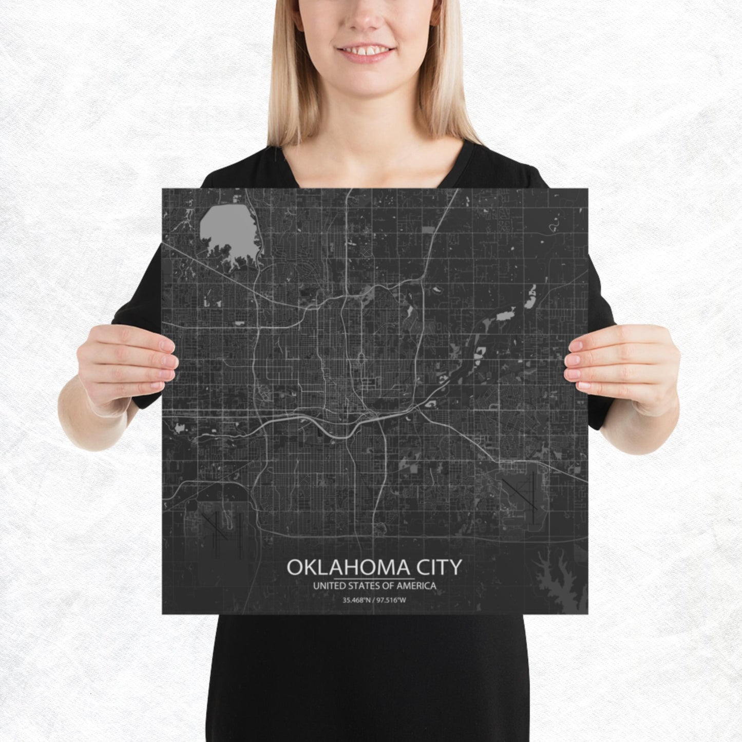 Oklahoma City Dark Grey Paper Map