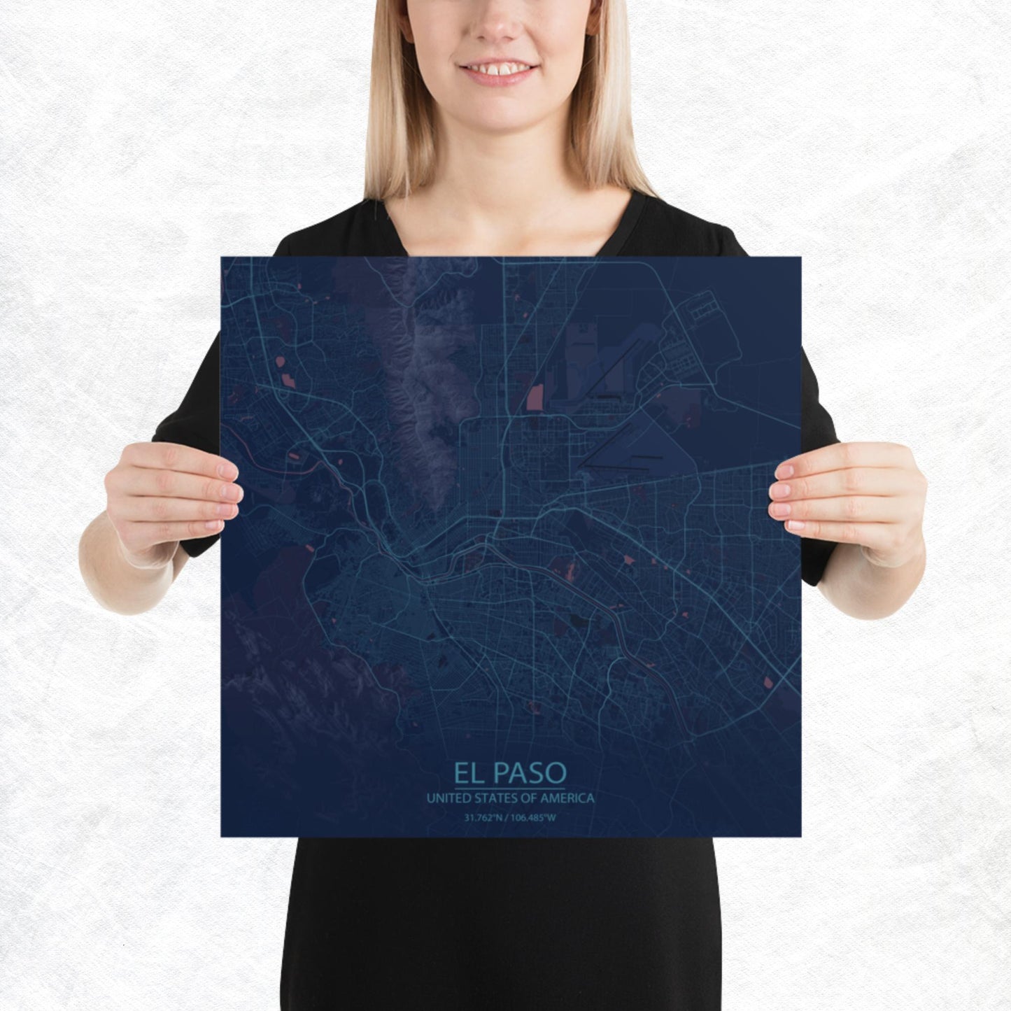 El Paso Blue and Purple Paper Map