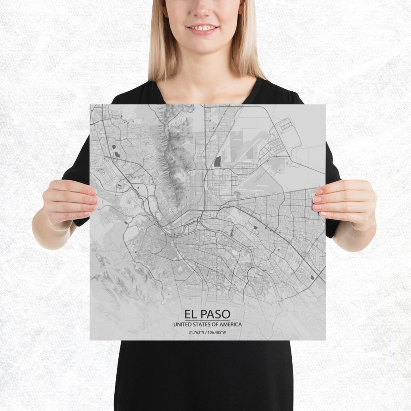 El Paso Light Grey Paper Map