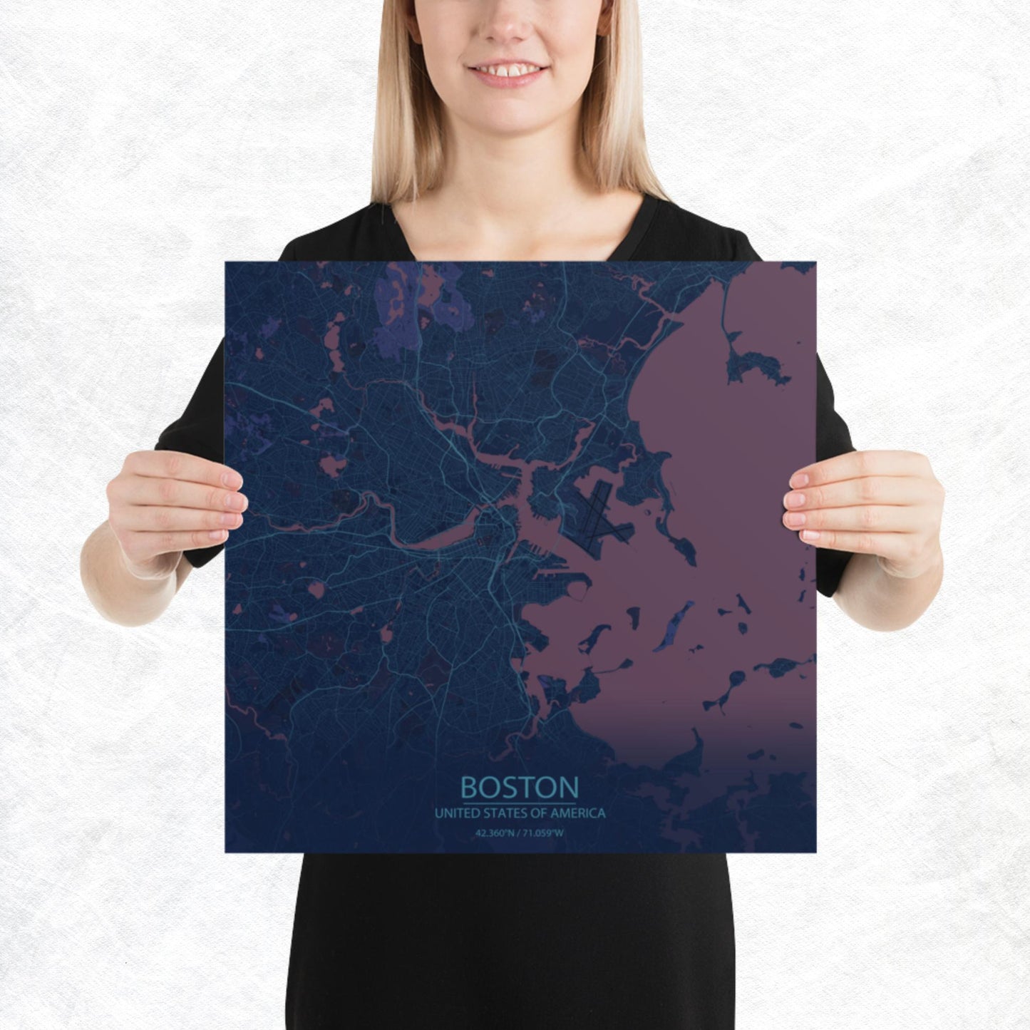 Boston Blue and Purple Paper Map