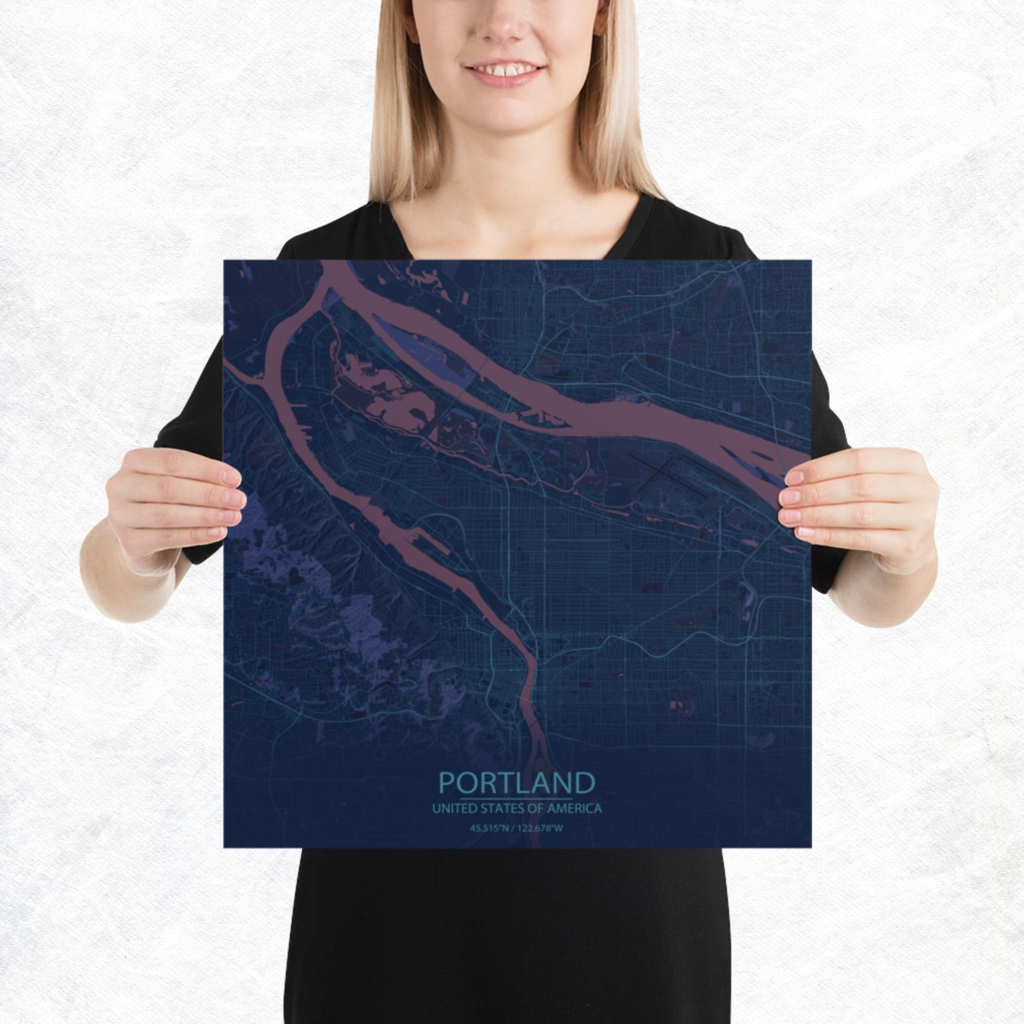 Portland Blue and Purple Paper Map