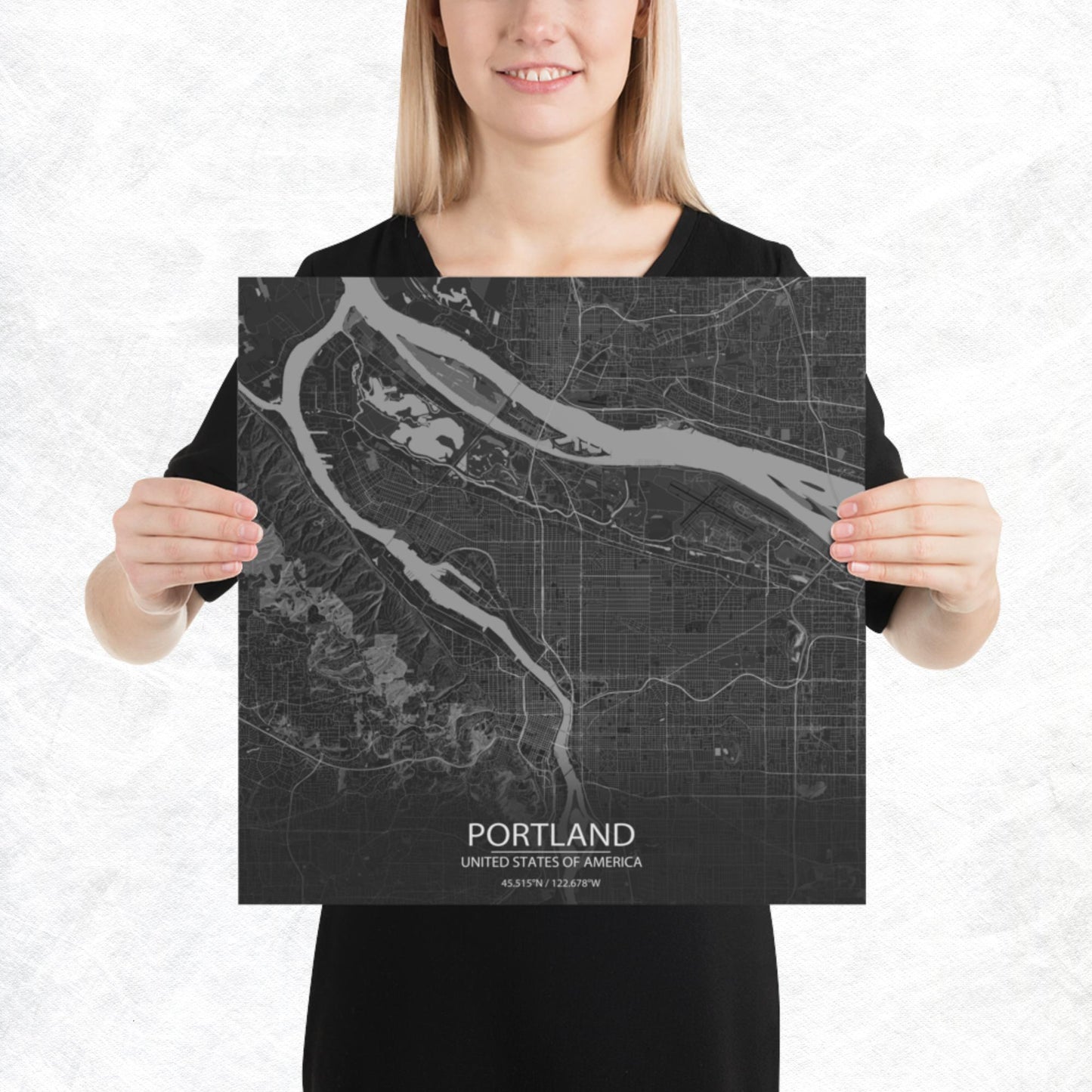 Portland Dark Grey Paper Map