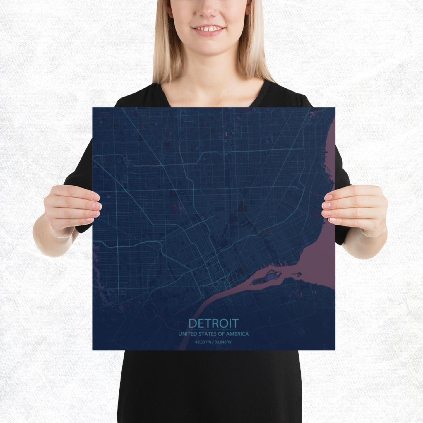 Detroit Blue and Purple Paper Map