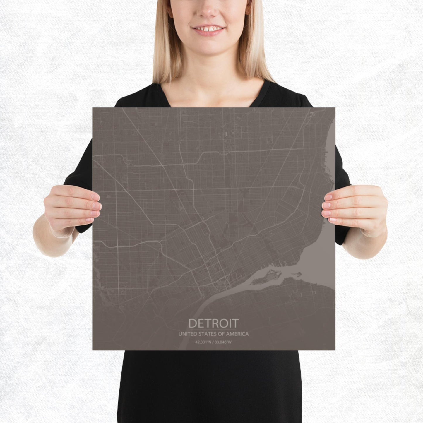 Detroit Brown and Grey Paper Map