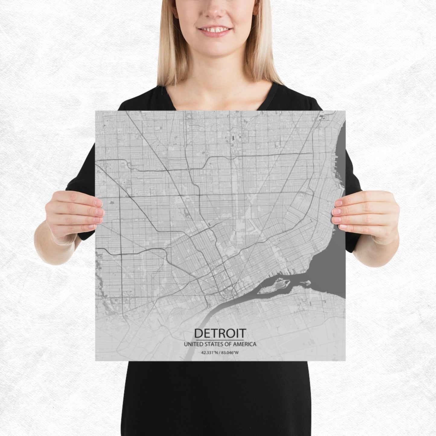 Detroit Light Grey Paper Map