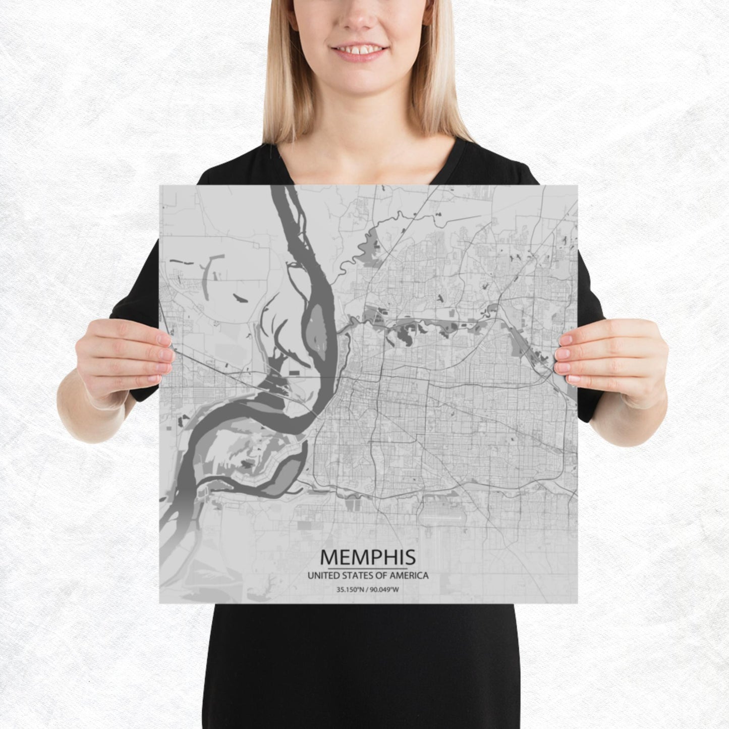 Memphis Light Grey Paper Map