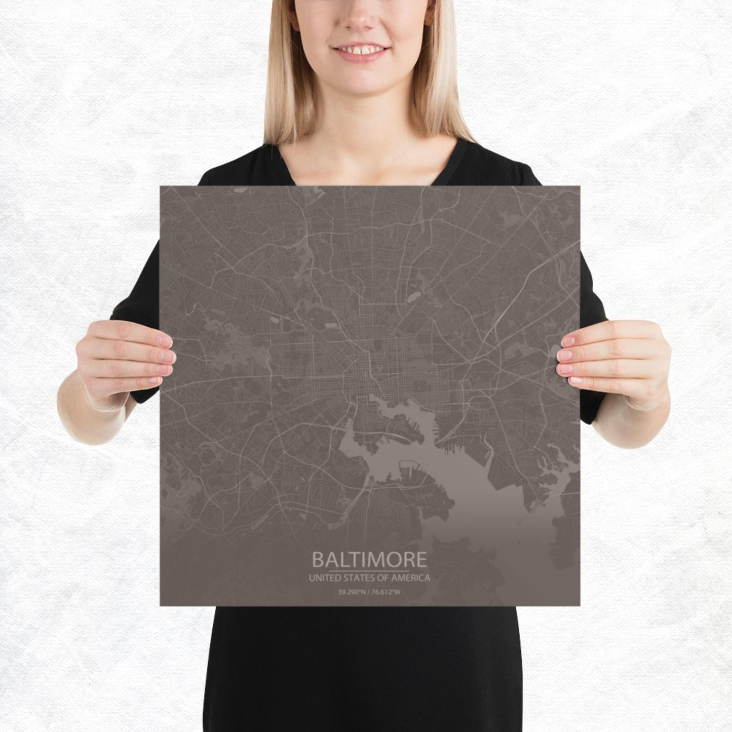 Baltimore Brown and Grey Paper Map