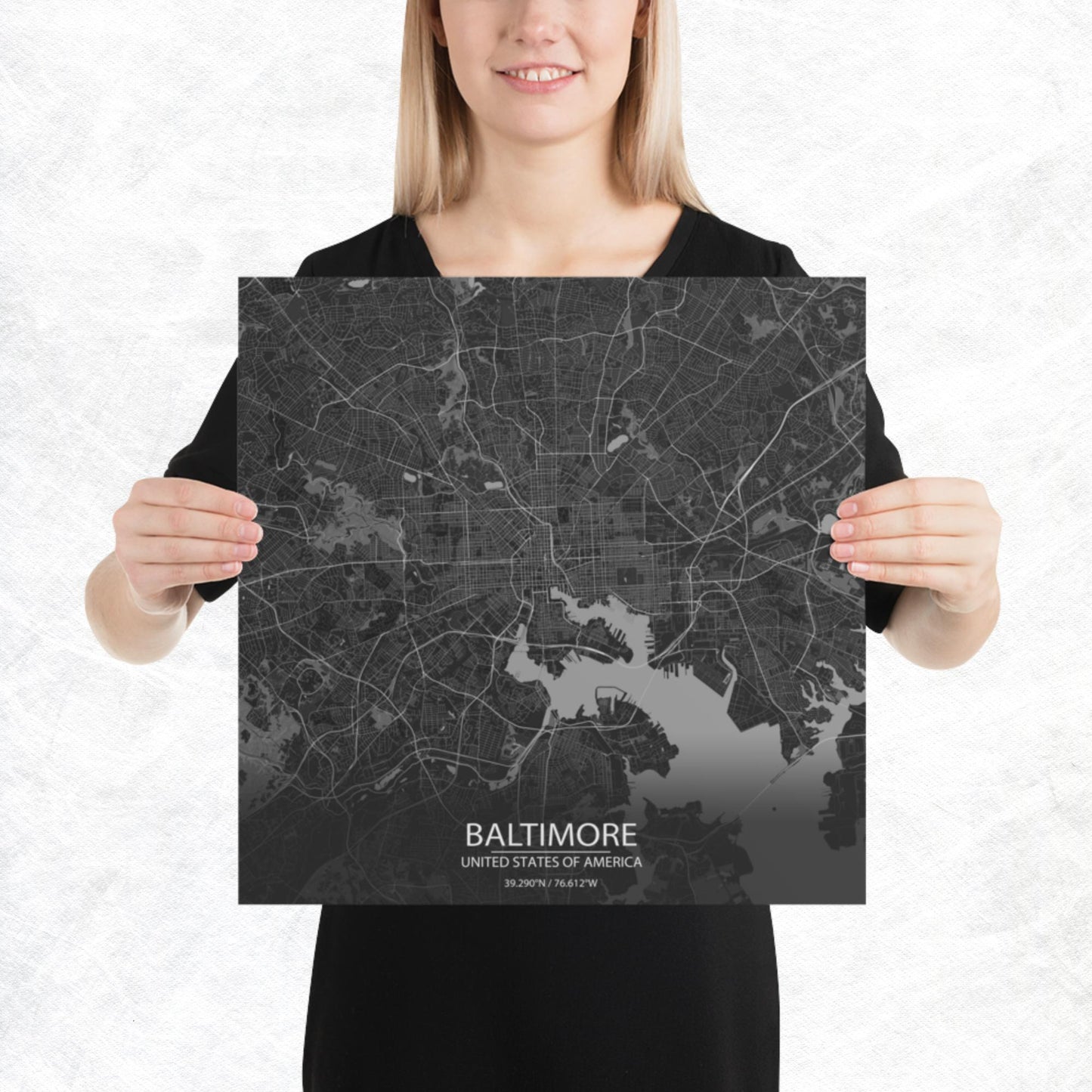 Baltimore Dark Grey Paper Map