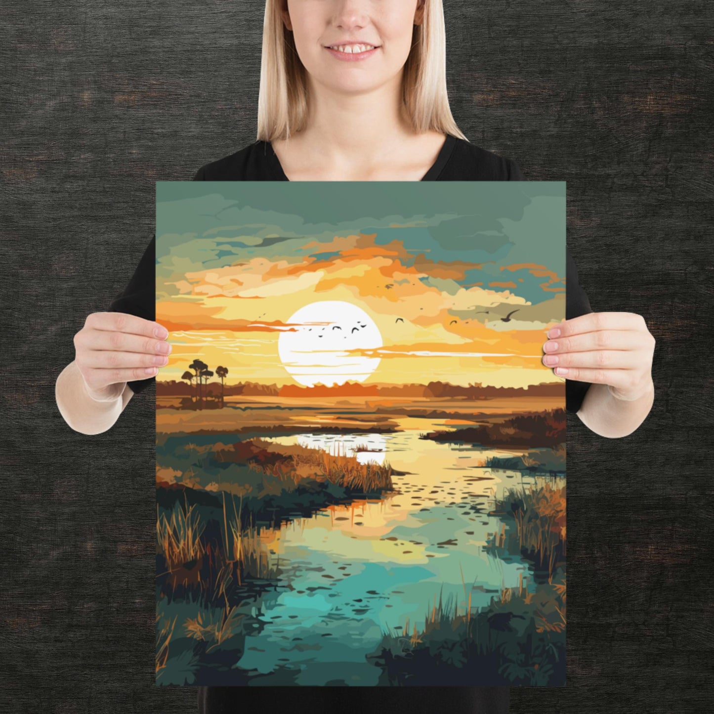 Marshland Sunset Paper Poster