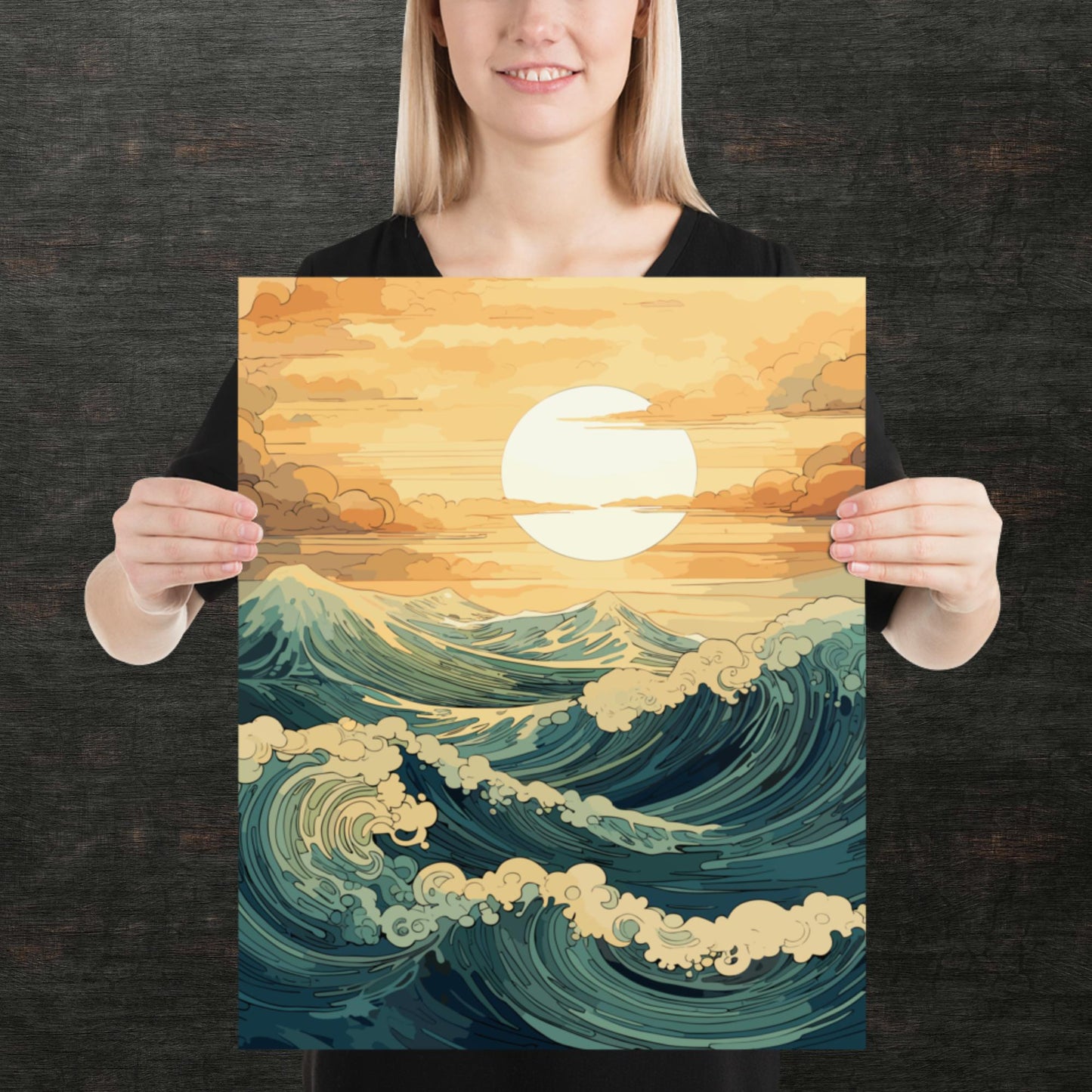 Wavy Sea Sunset Paper Poster