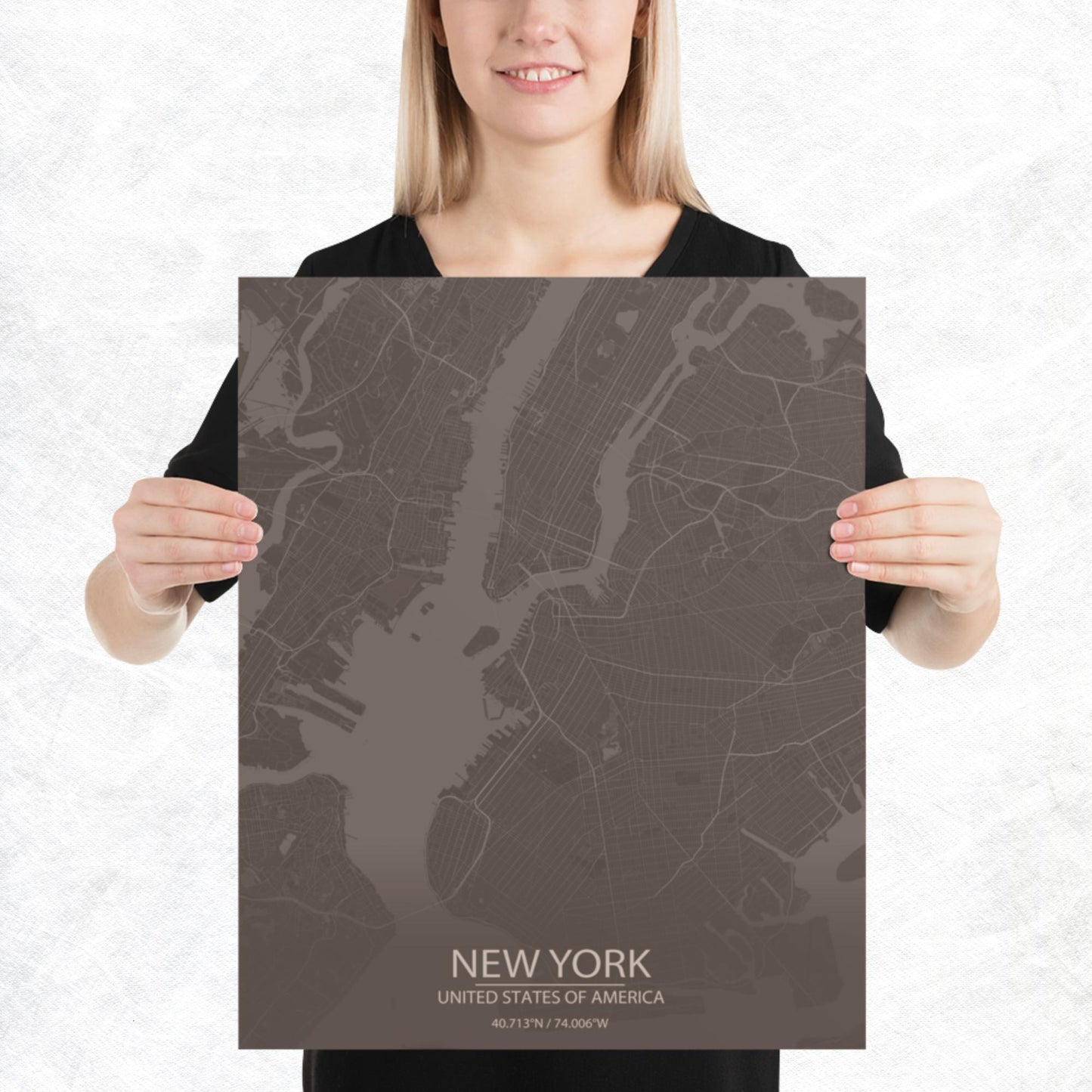 New York Brown and Grey Paper Map