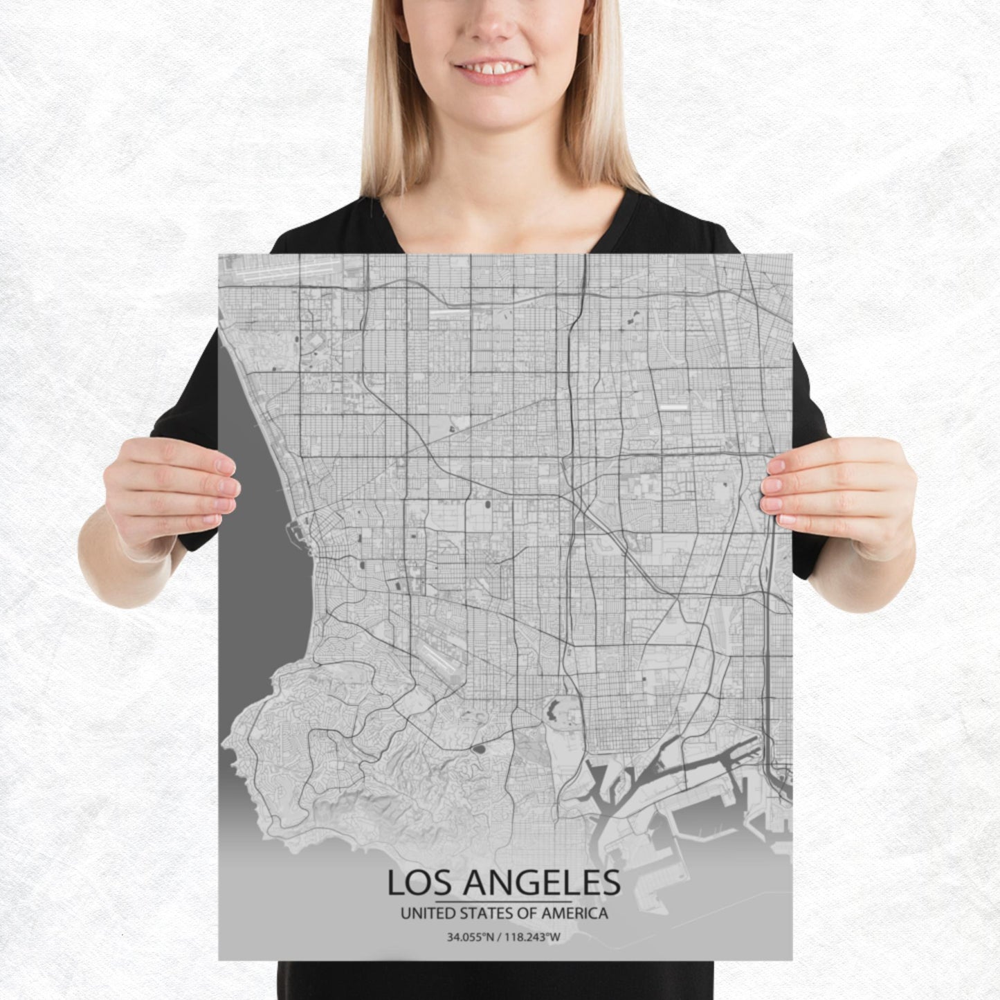 Los Angeles Light Grey Paper Map