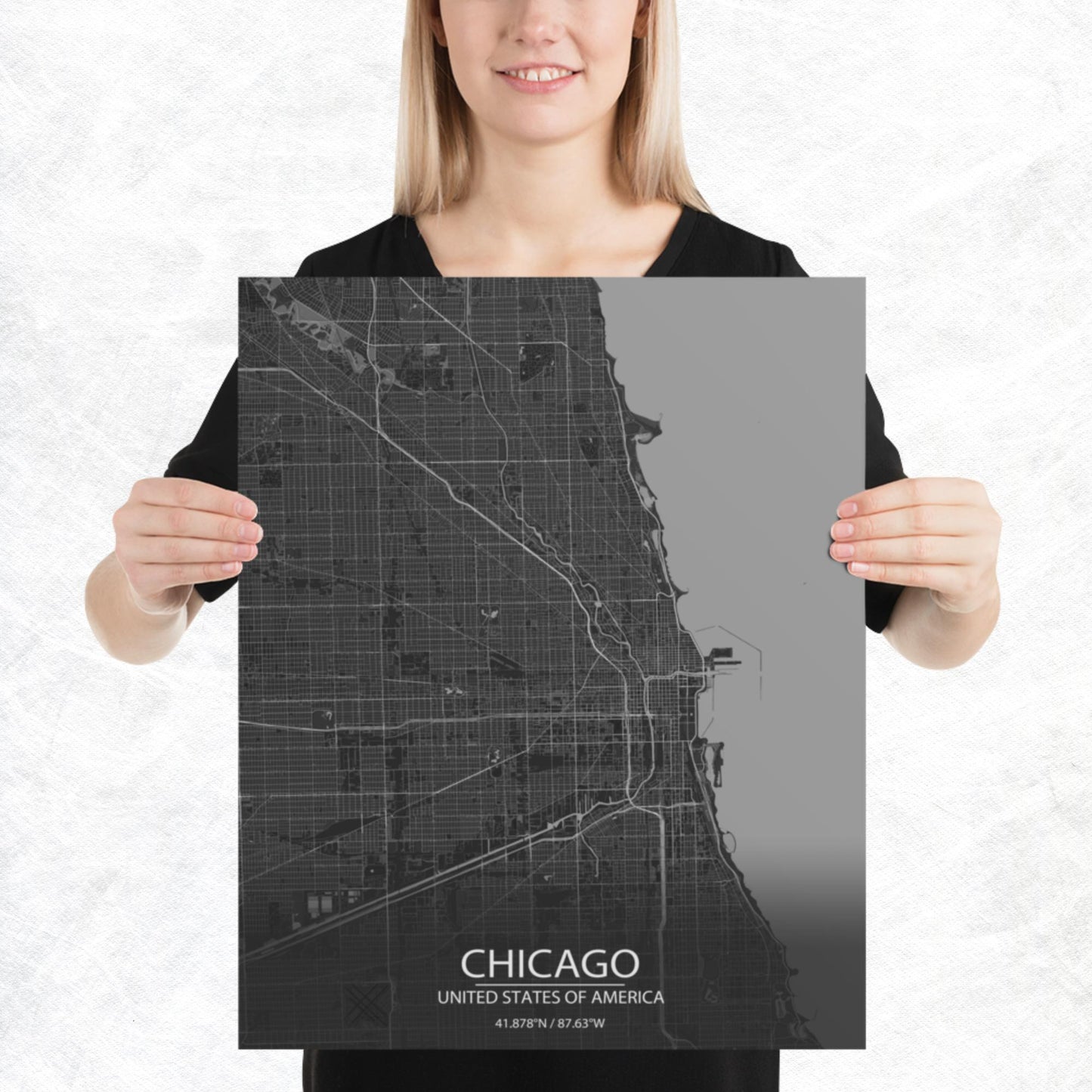 Chicago Dark Grey Paper Map