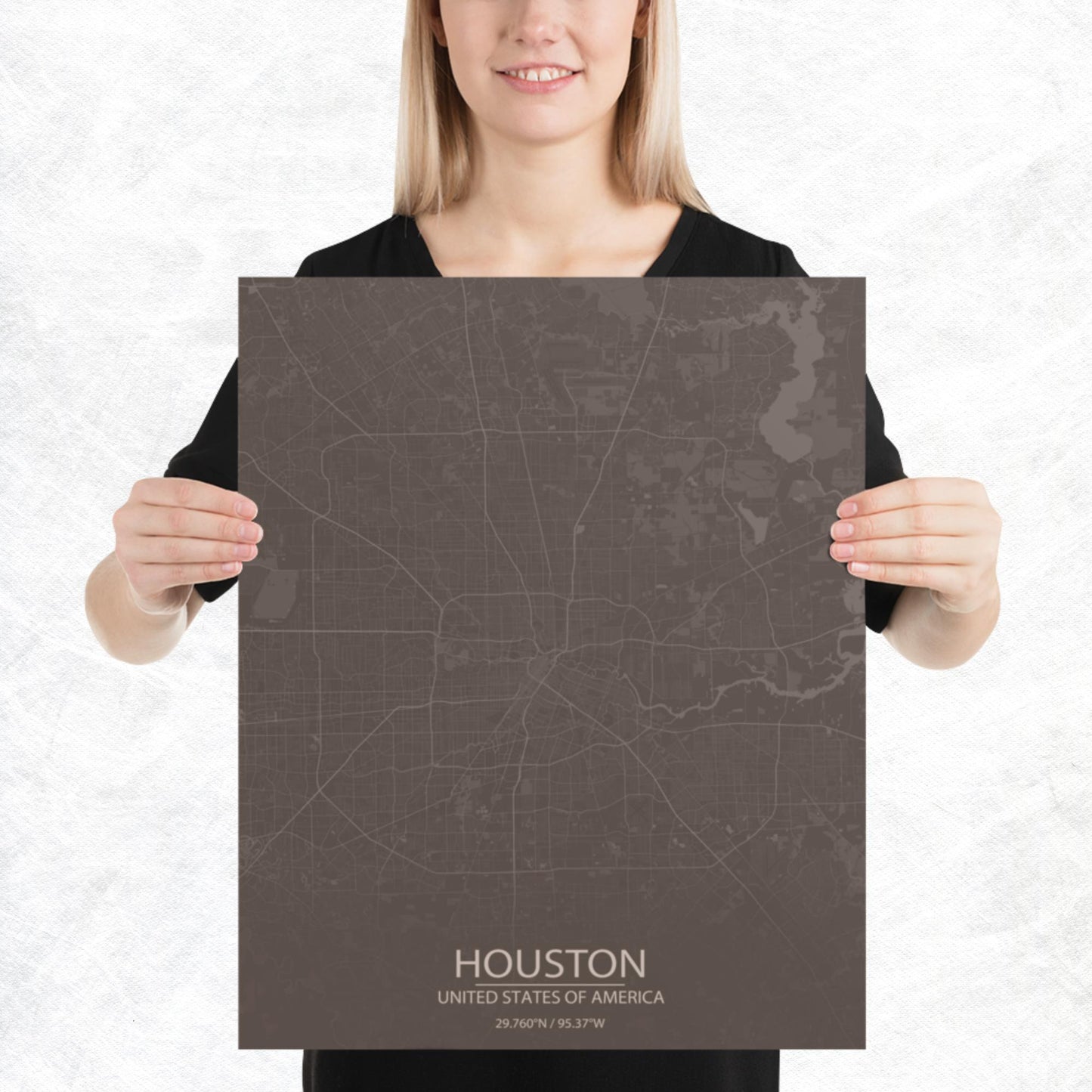 Houston Brown and Grey Paper Map