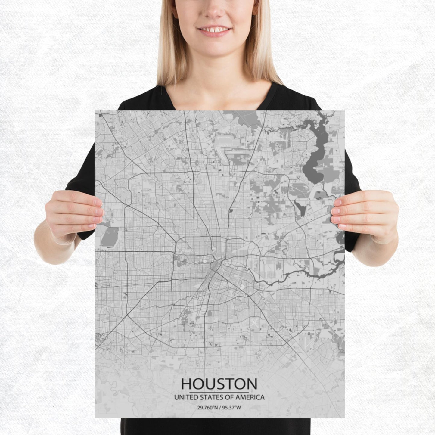 Houston Light Grey Paper Map