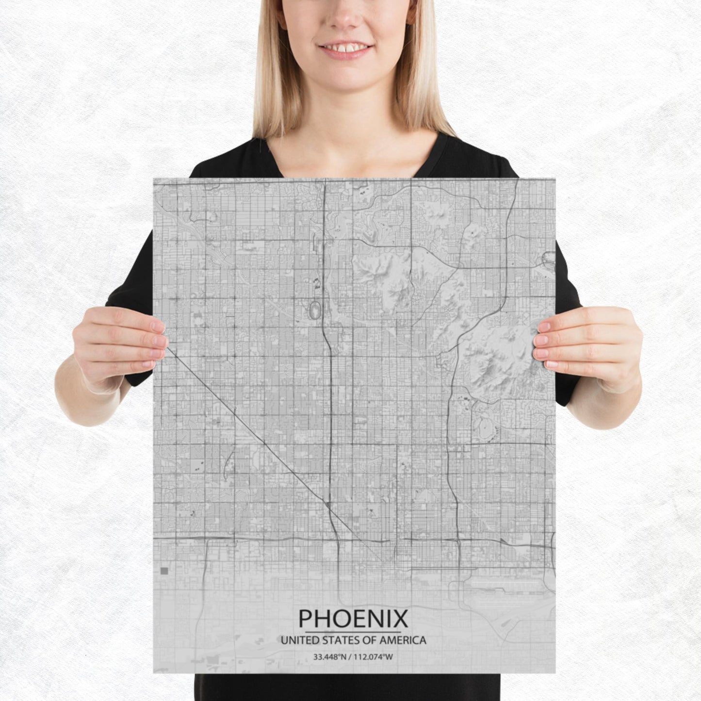 Phoenix Light Grey Paper Map