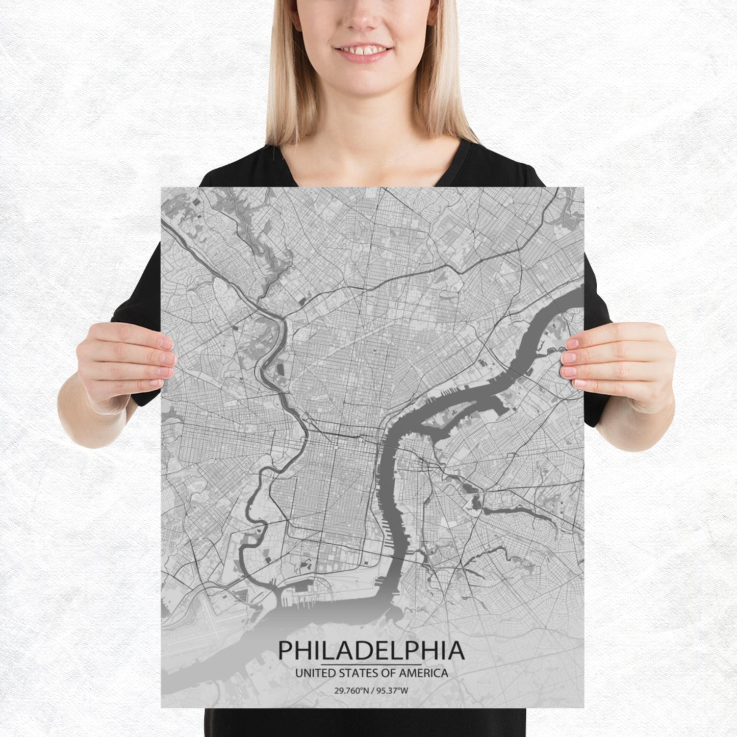 Philadelphia Light Grey Paper Map