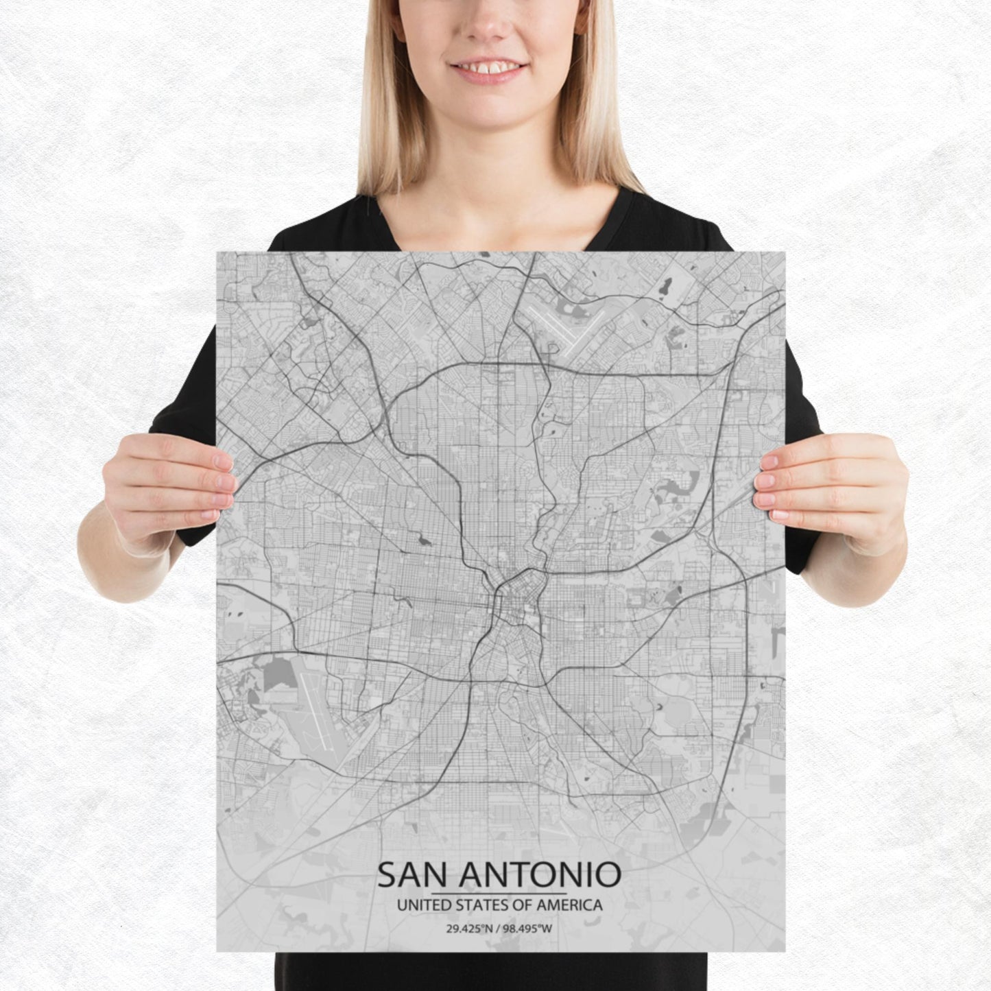 San Antonio Light Grey Paper Map