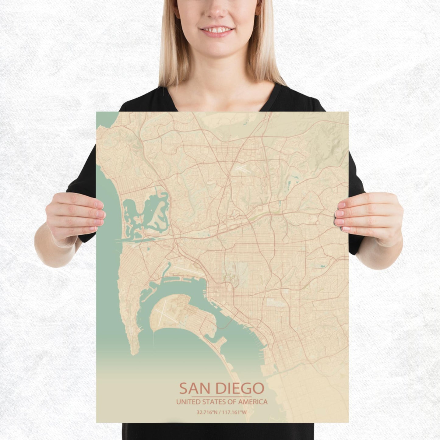 San Diego Vintage Style Paper Map