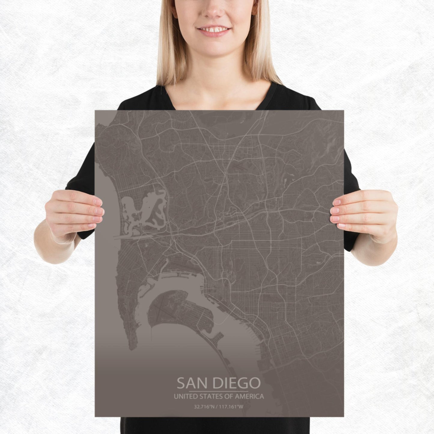 San Diego Brown and Grey Paper Map