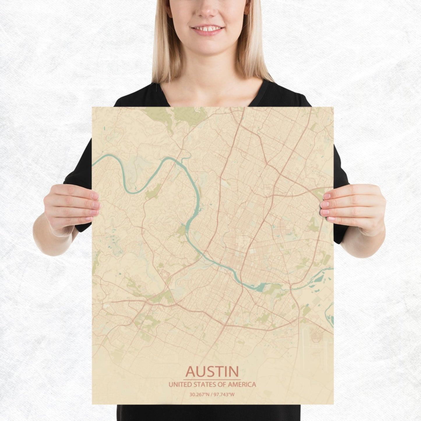 Austin Vintage Style Paper Map