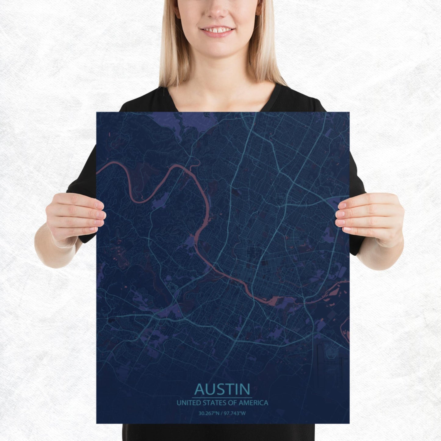 Austin Blue and Purple Paper Map