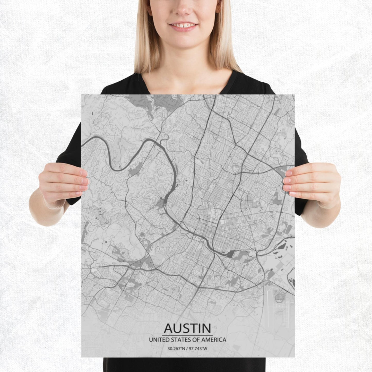 Austin Light Grey Paper Map