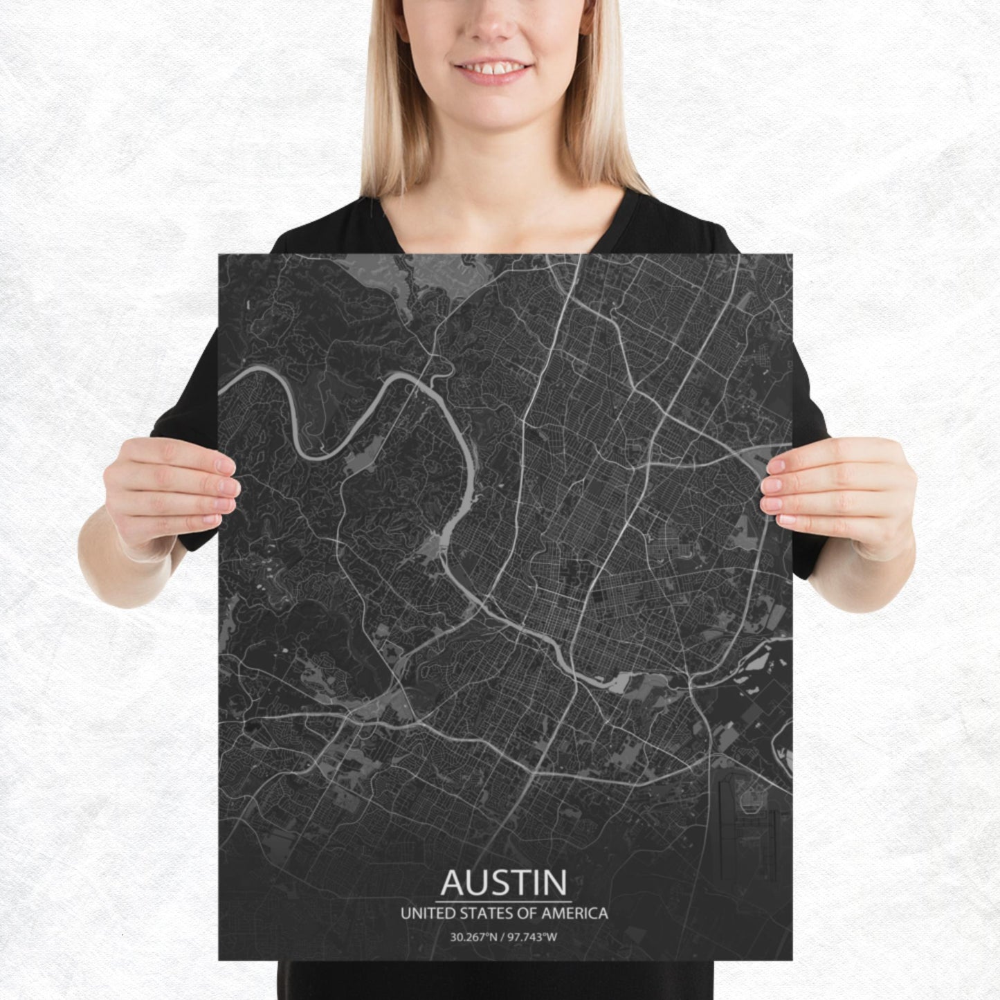 Austin Dark Grey Paper Map