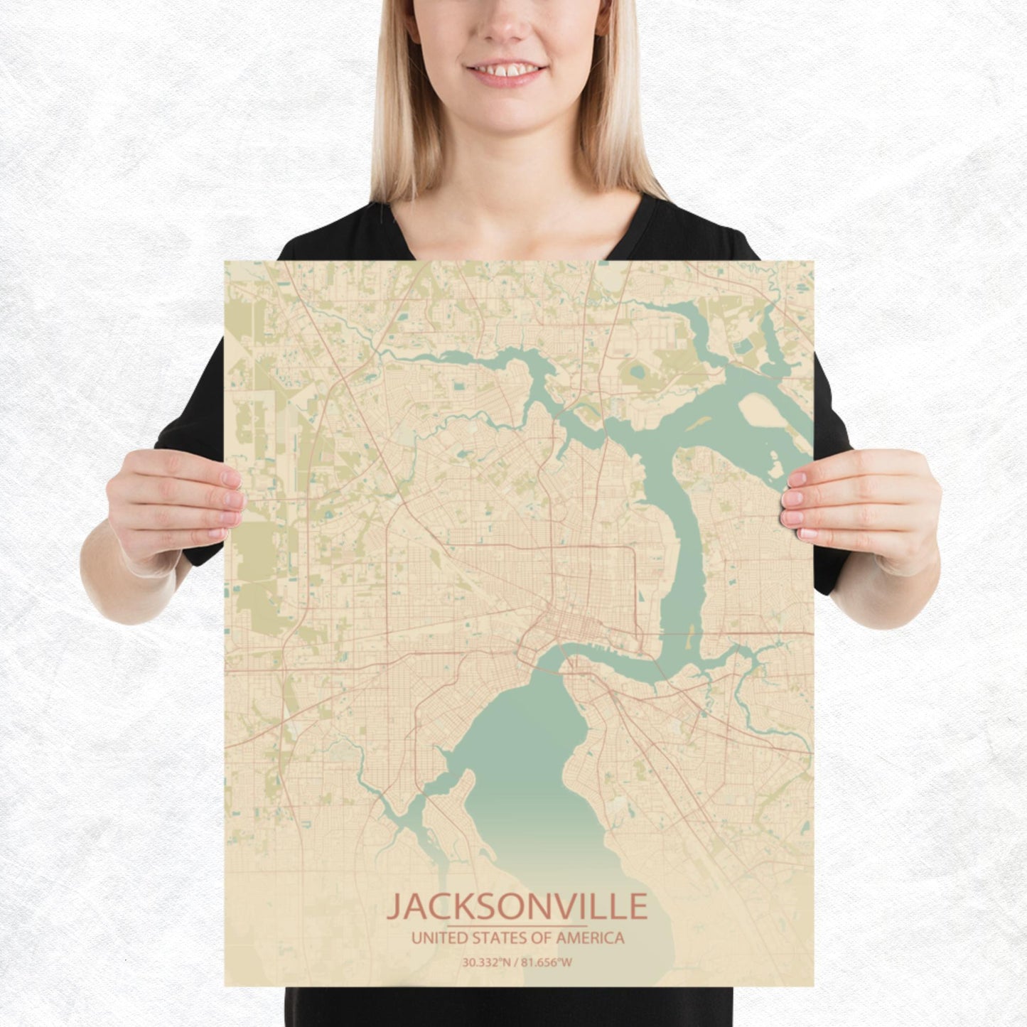 Jacksonville Vintage Style Paper Map