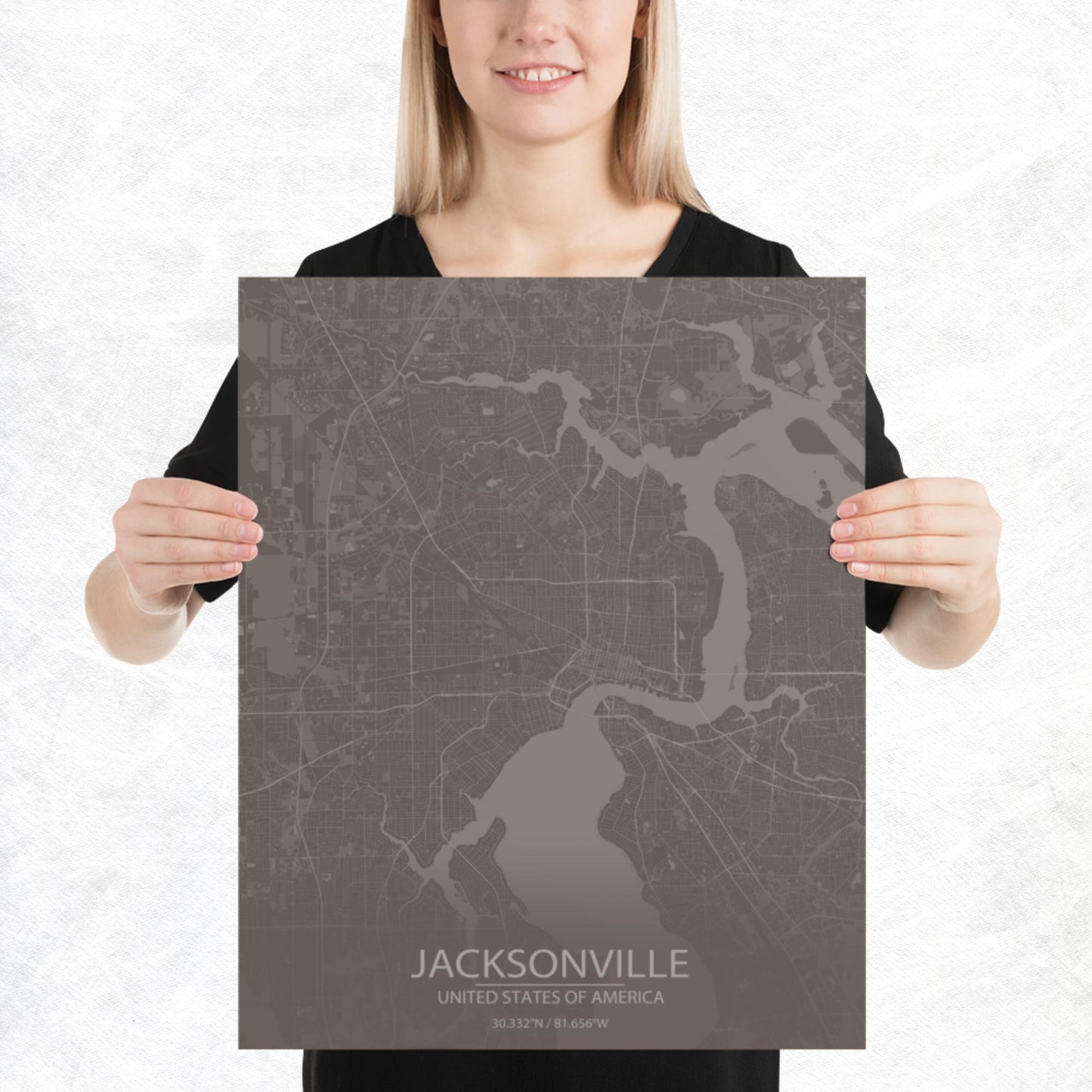 Jacksonville Brown and Grey Paper Map