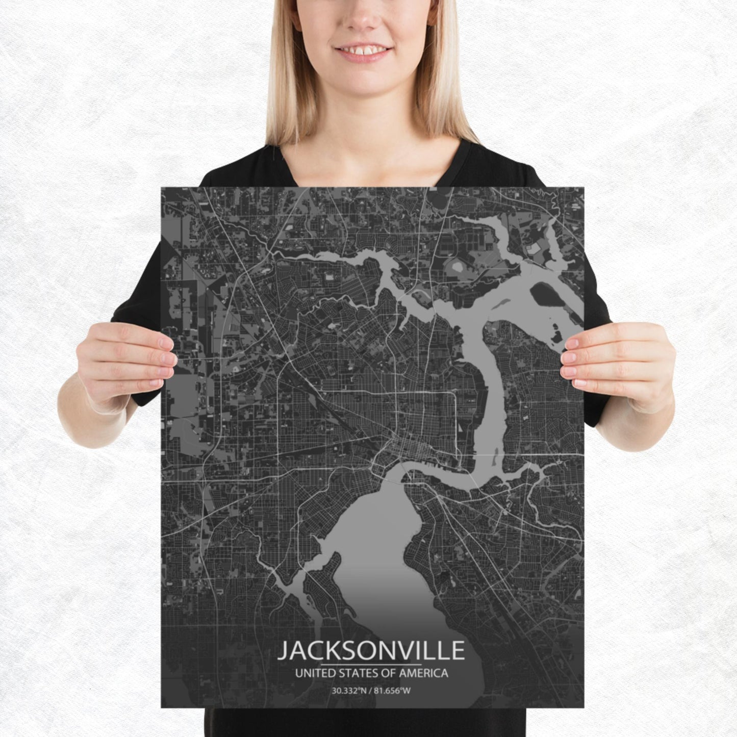 Jacksonville Dark Grey Paper Map