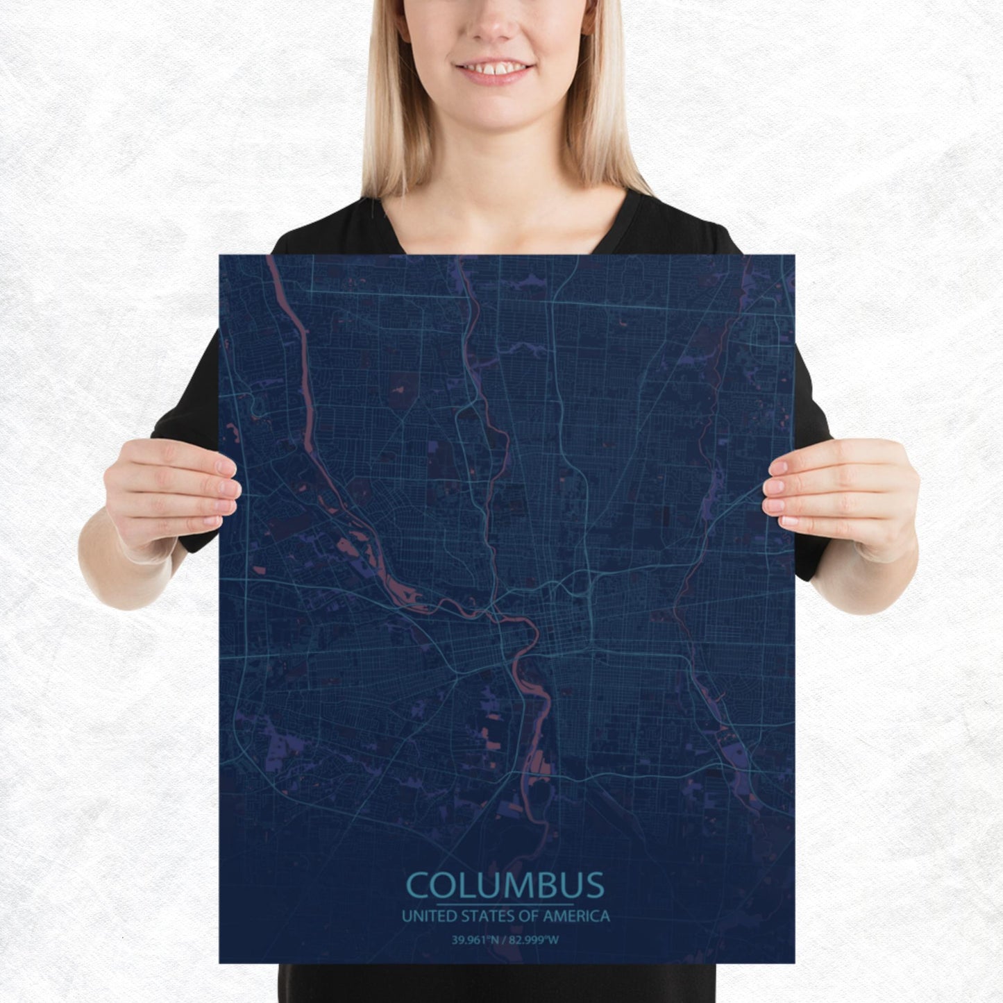 Columbus Blue and Purple Paper Map