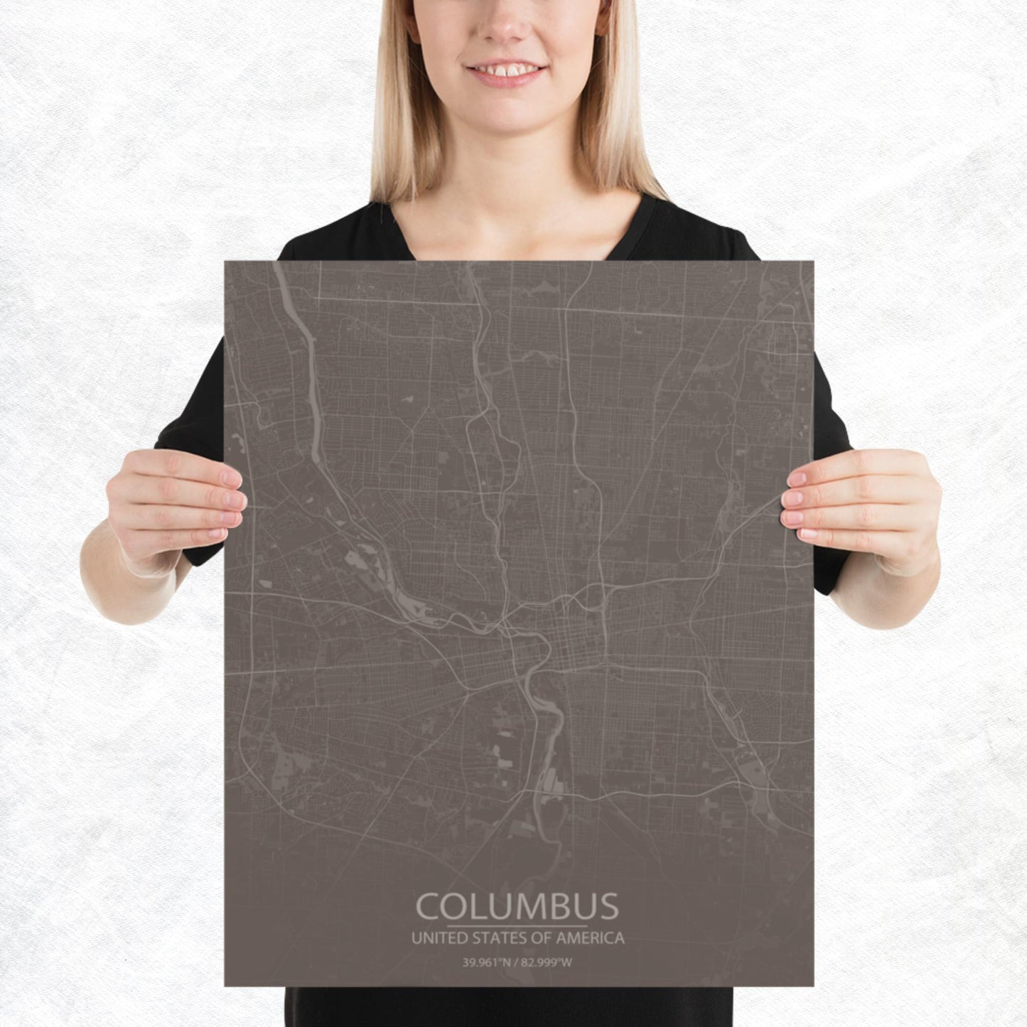 Columbus Brown and Grey Paper Map