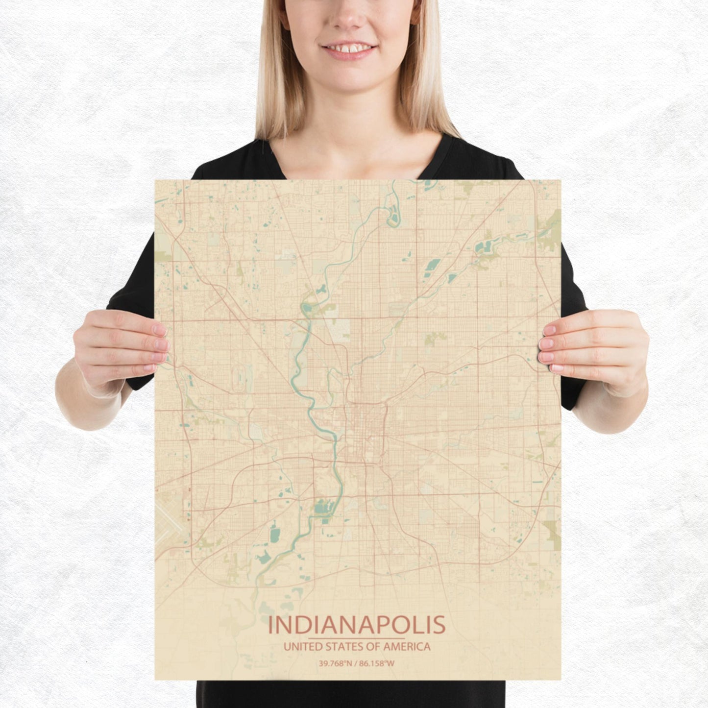 Indianapolis Vintage Style Paper Map