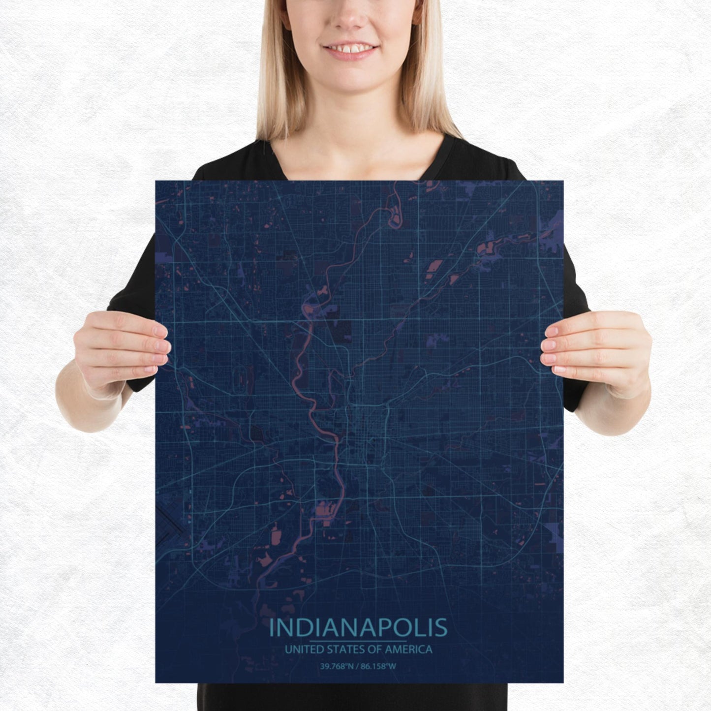 Indianapolis Blue and Purple Paper Map